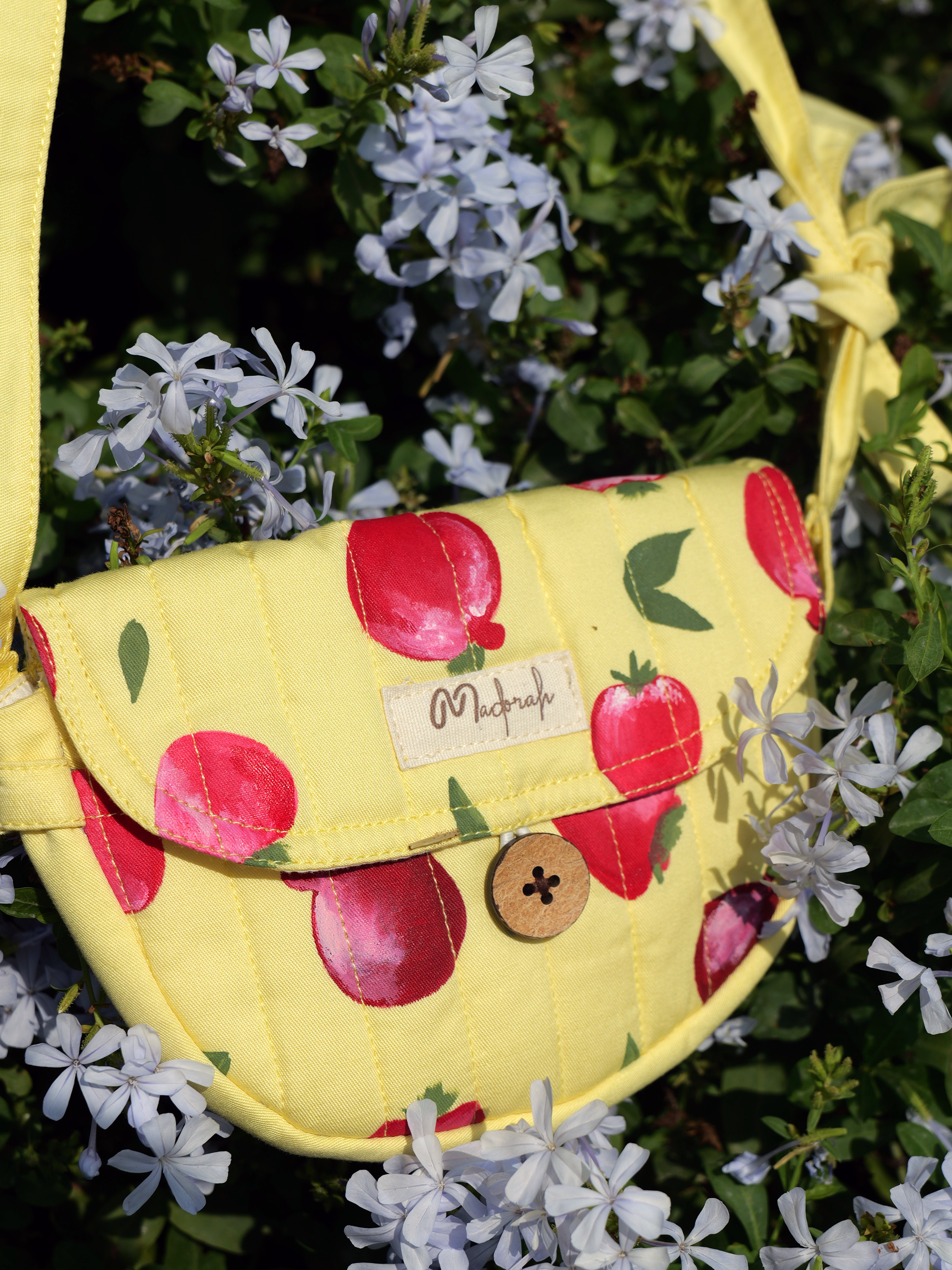 Handpainted cherry Quilted Sling Bag