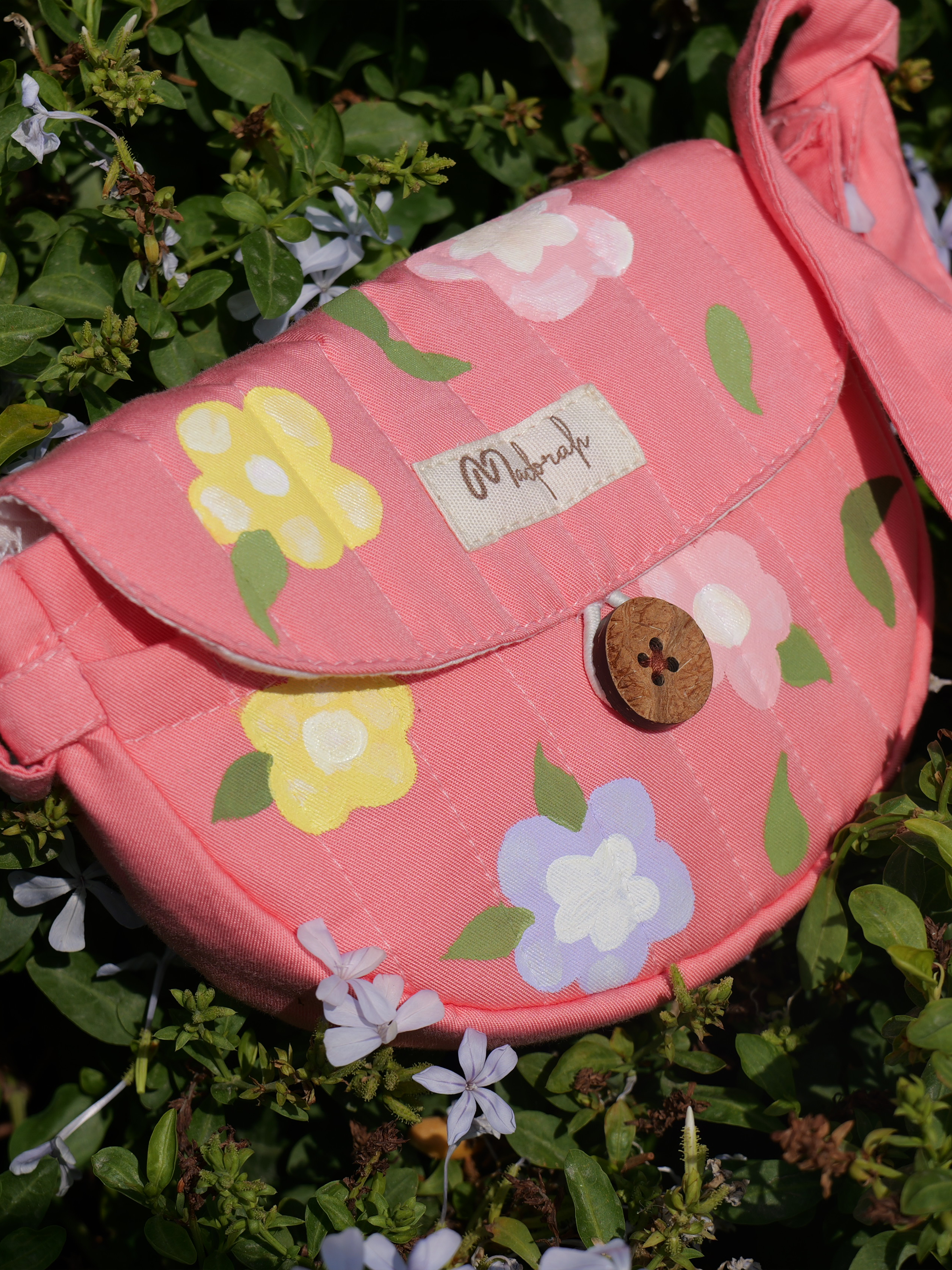 Handpainted floral Quilted Sling Bag
