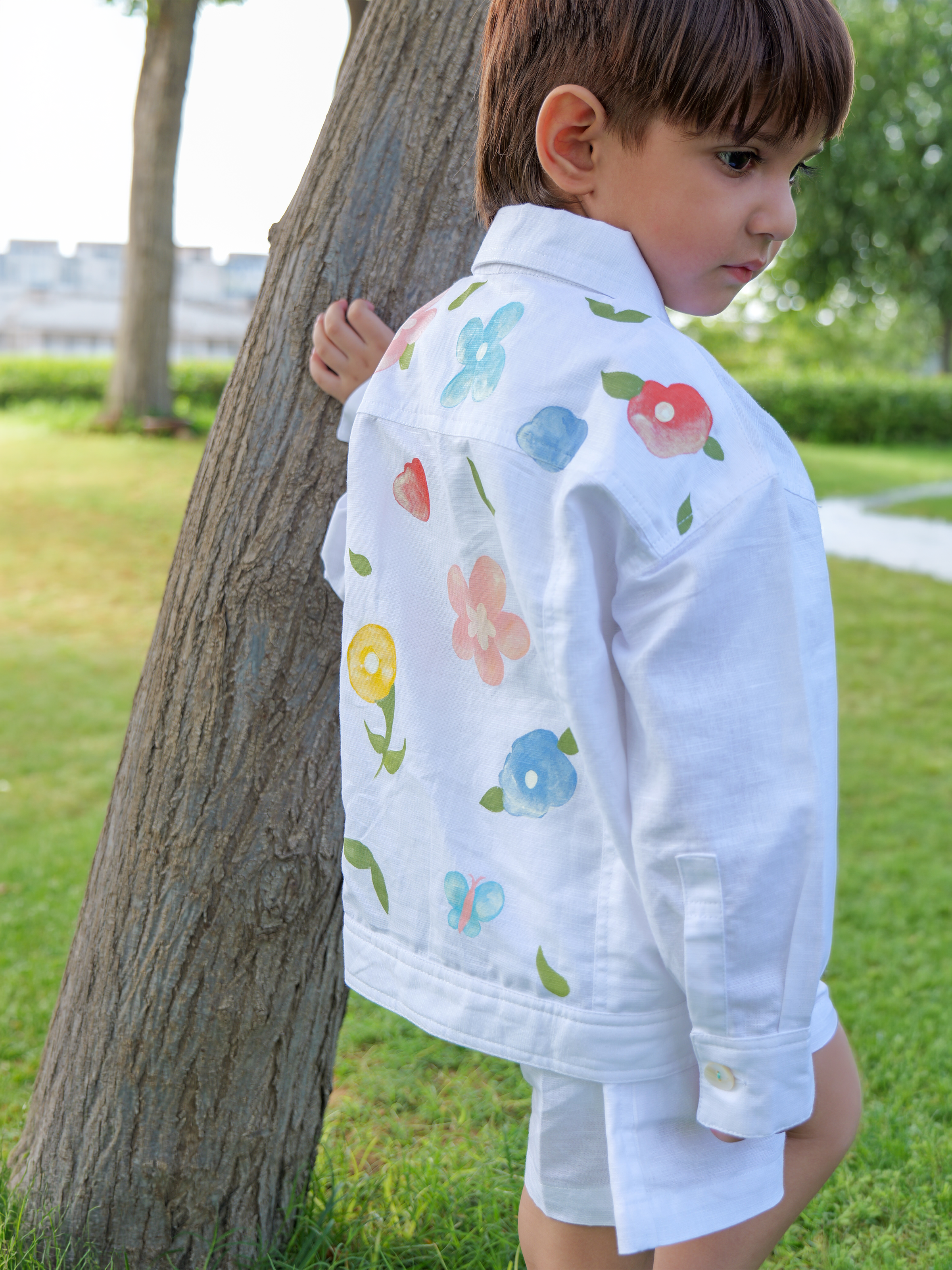 White Spring Linen Unisex Jacket with Pants