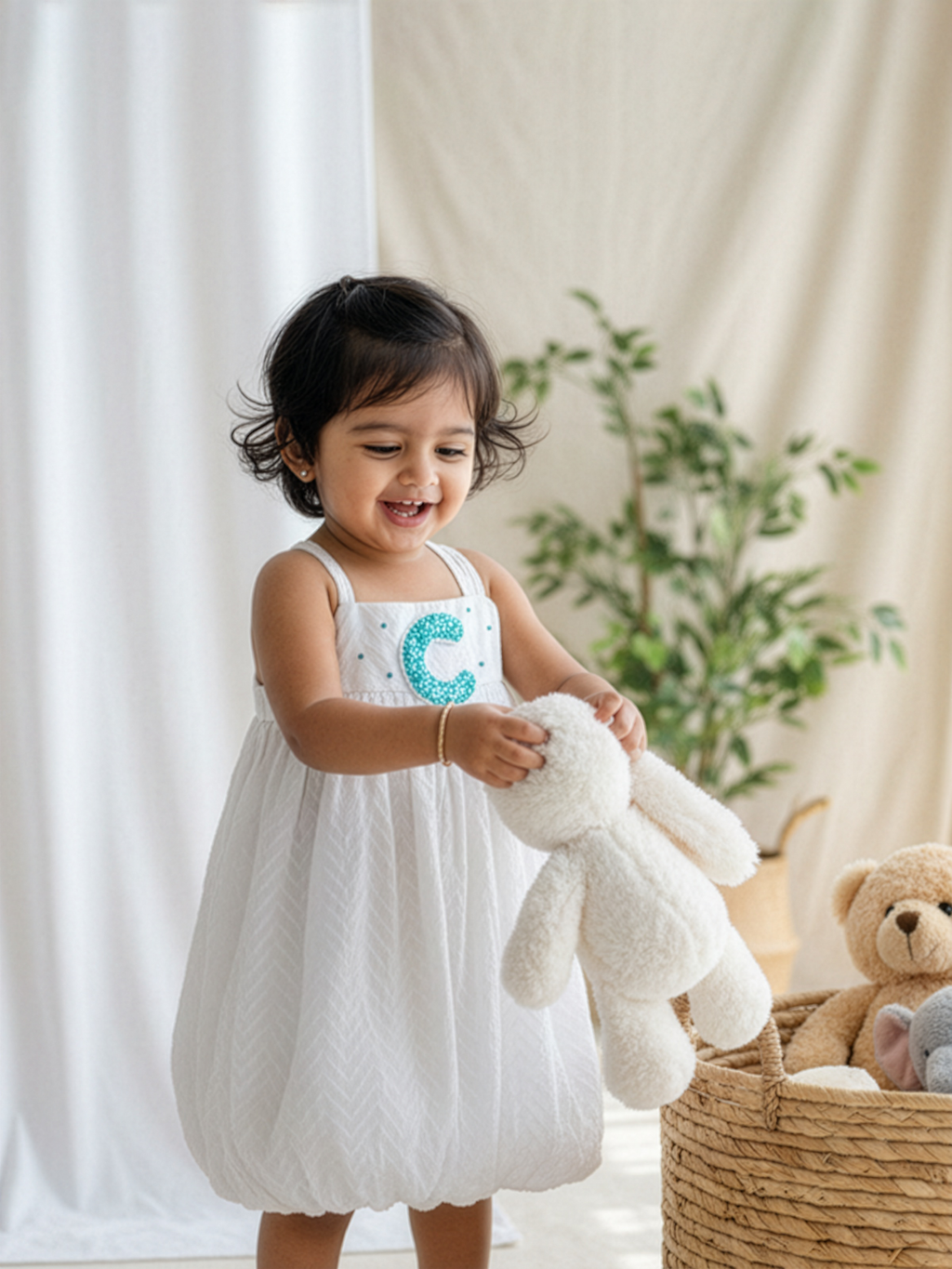 White Cross Back Tie-Up Balloon Dress