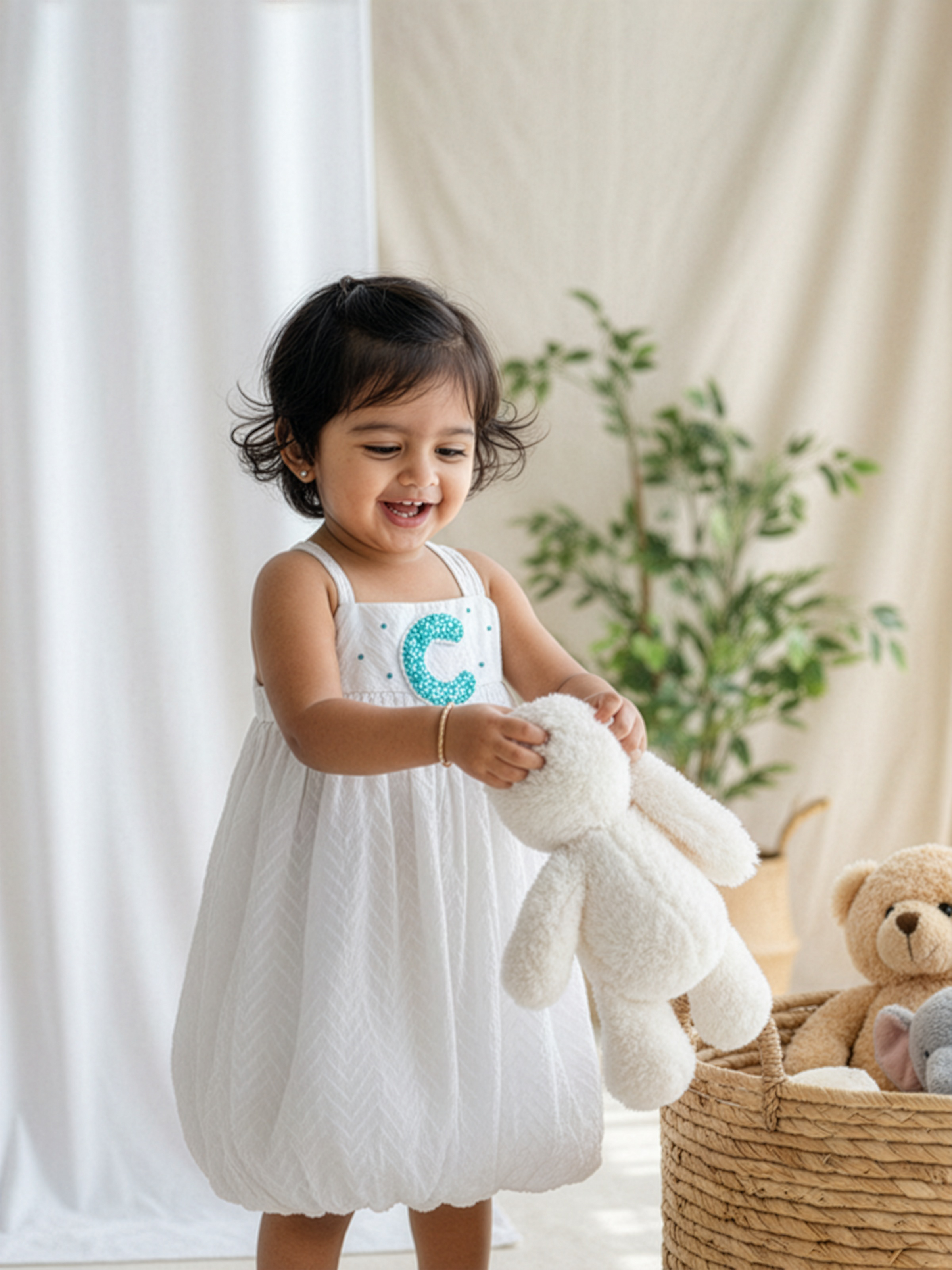 White Cross Back Tie-Up Balloon Dress