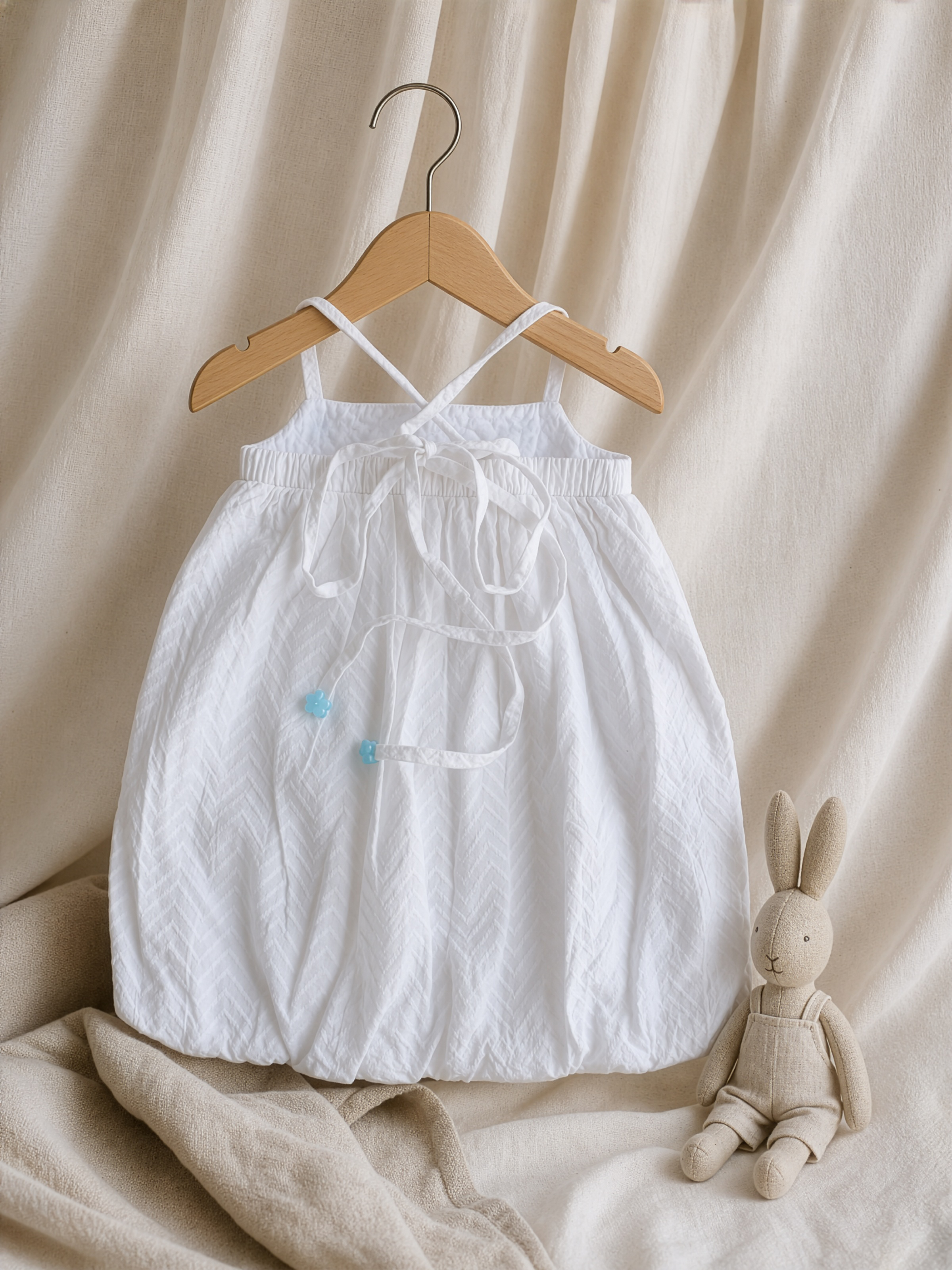 White Cross Back Tie-Up Balloon Dress