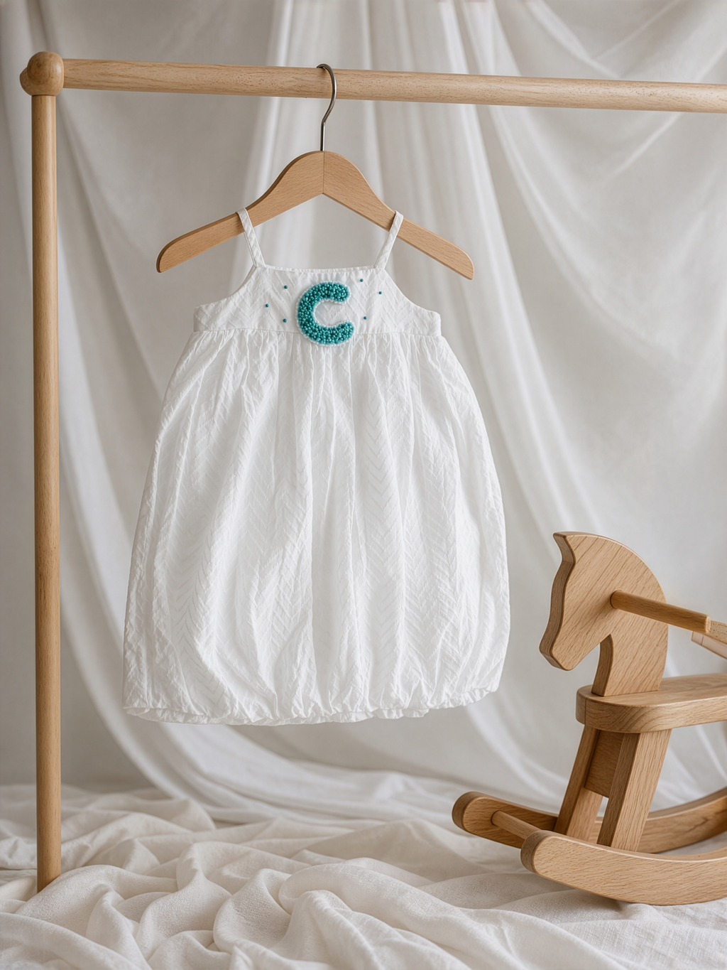 White Cross Back Tie-Up Balloon Dress