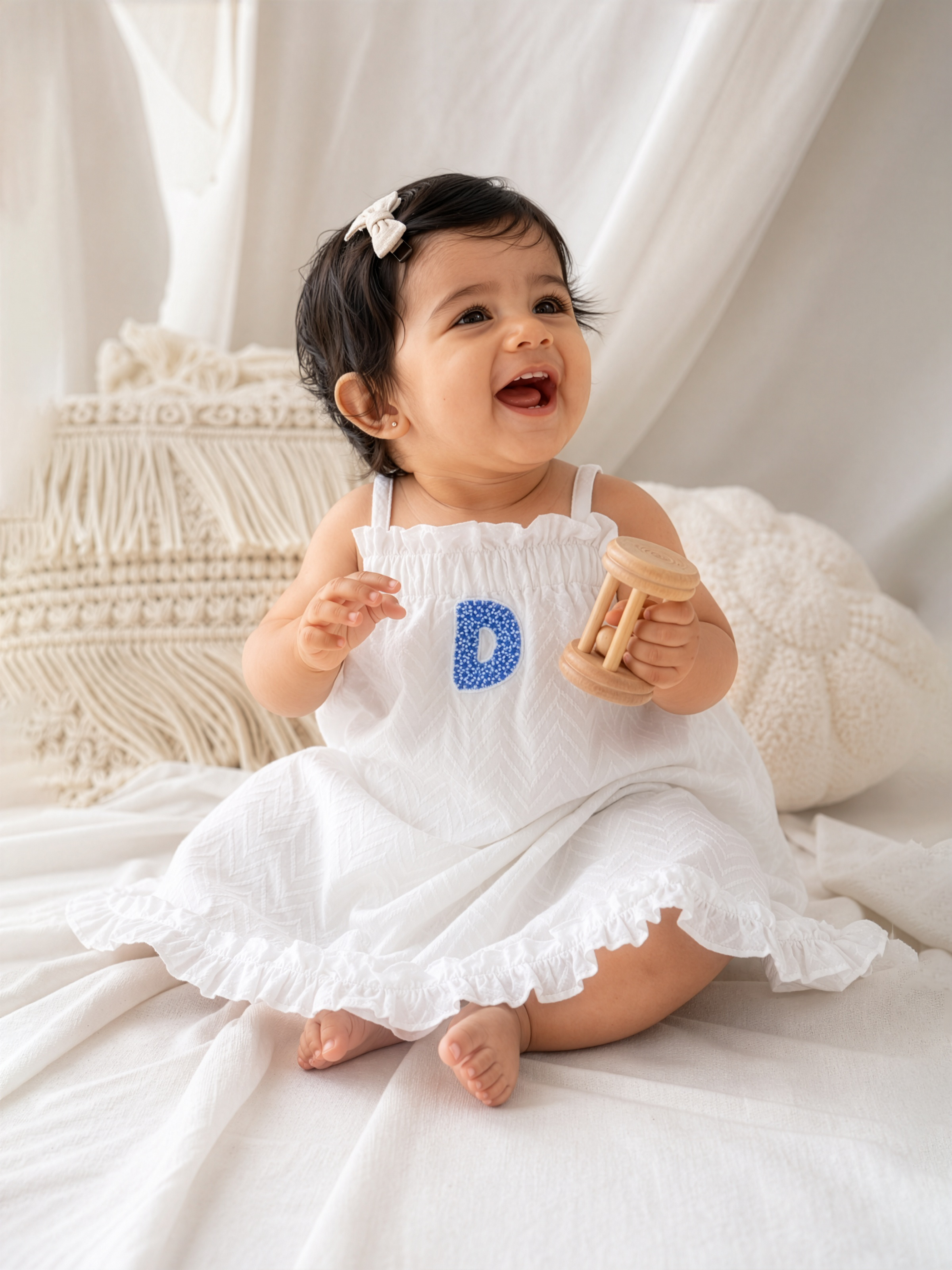 White Frill Gathered Dress