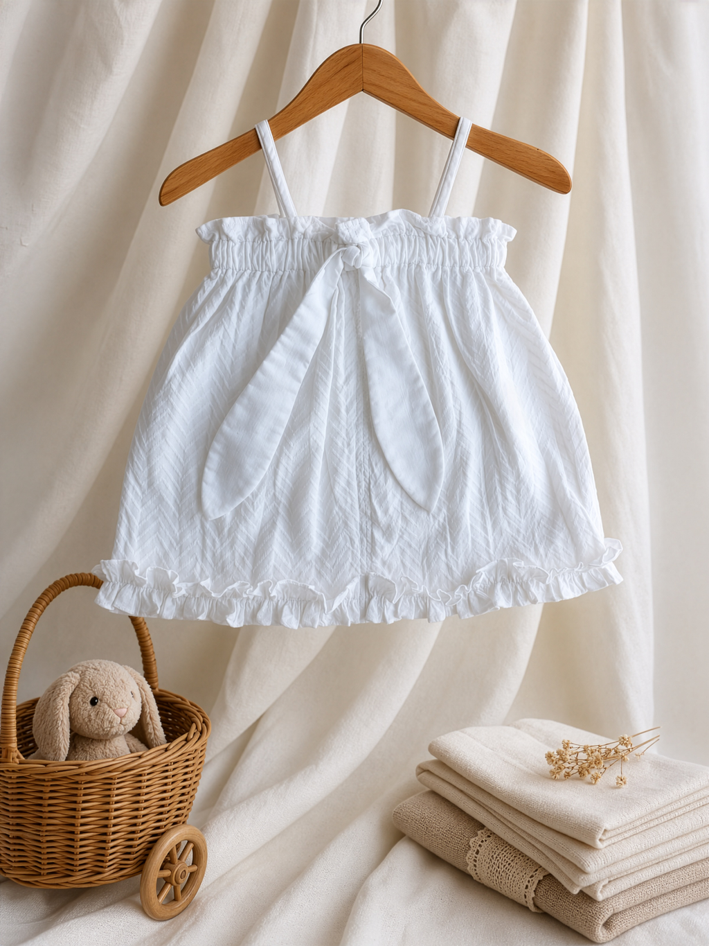 White Frill Gathered Dress