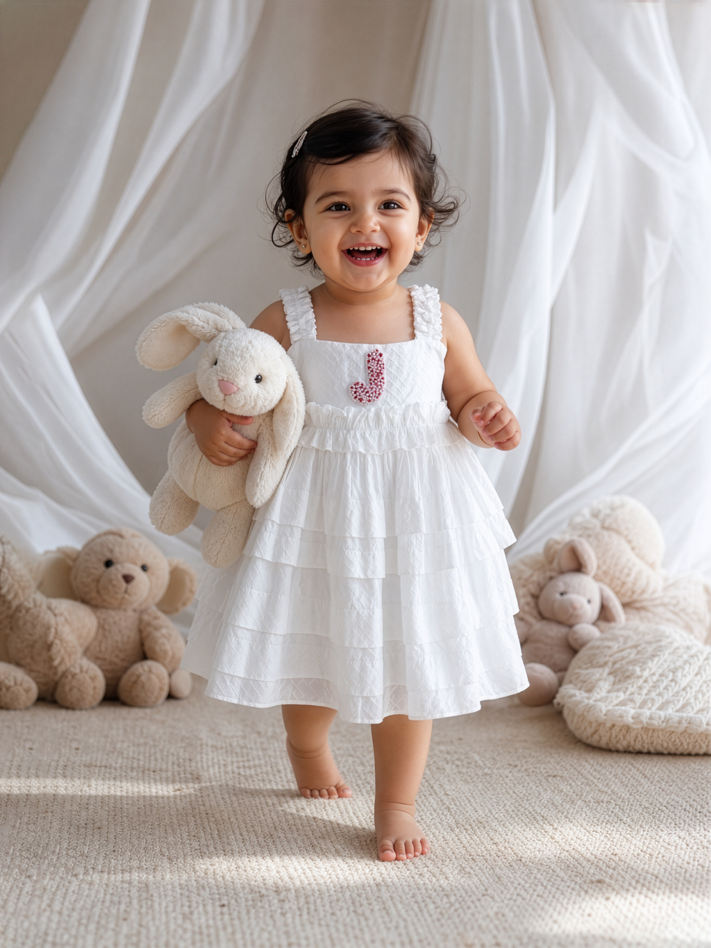 White Gathered Tucks Dress