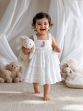 White Gathered Tucks Dress