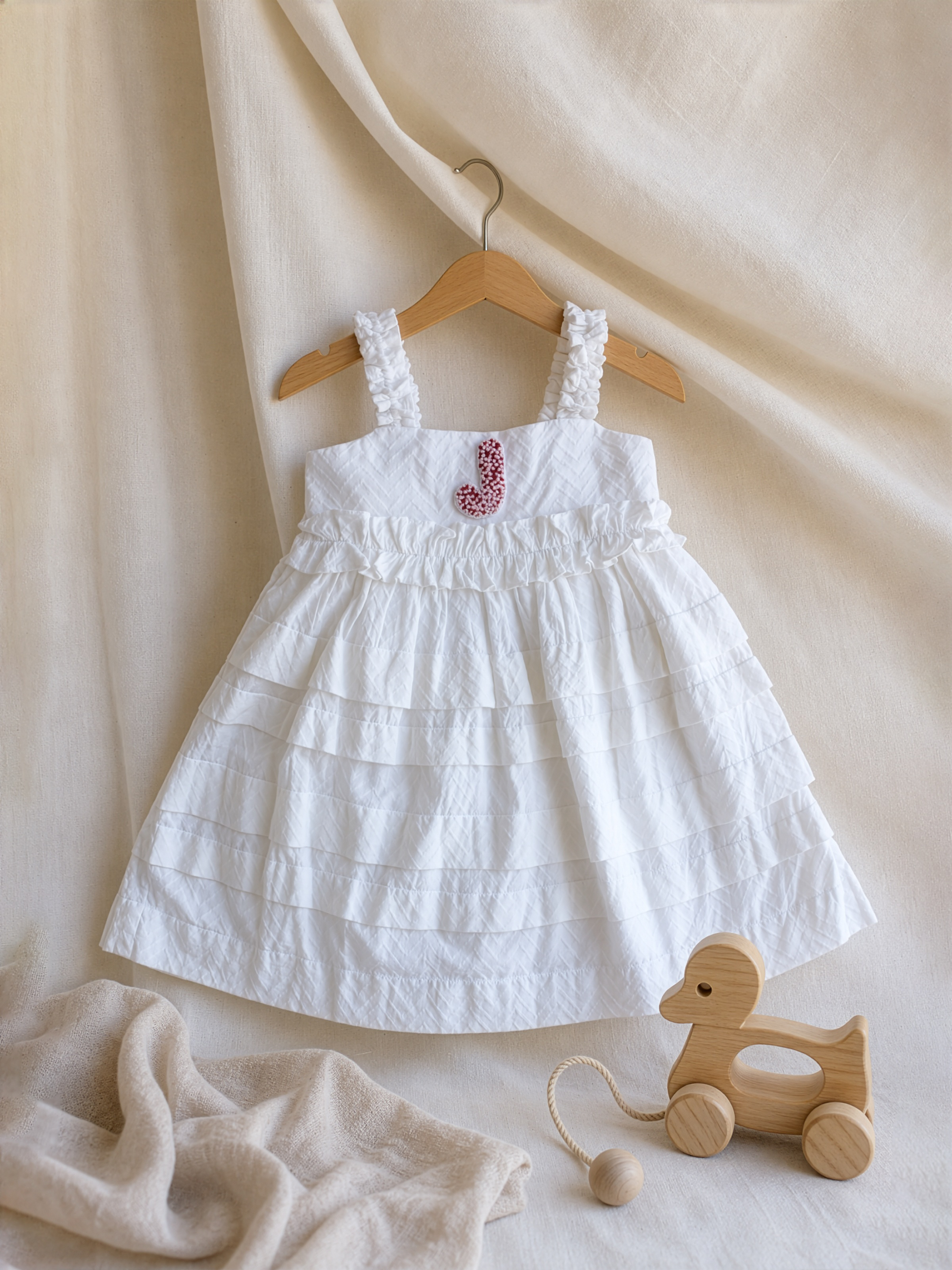 White Gathered Tucks Dress