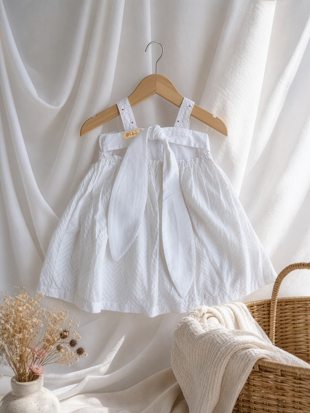 White Gathered Back Tie-Up Dress