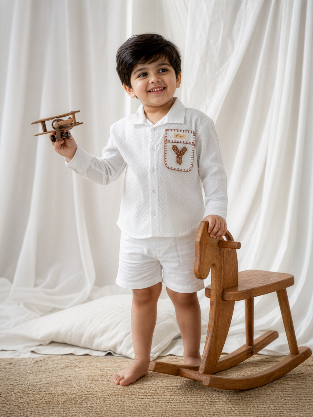 White Patch Pocket Hand-Embroidered Shirt