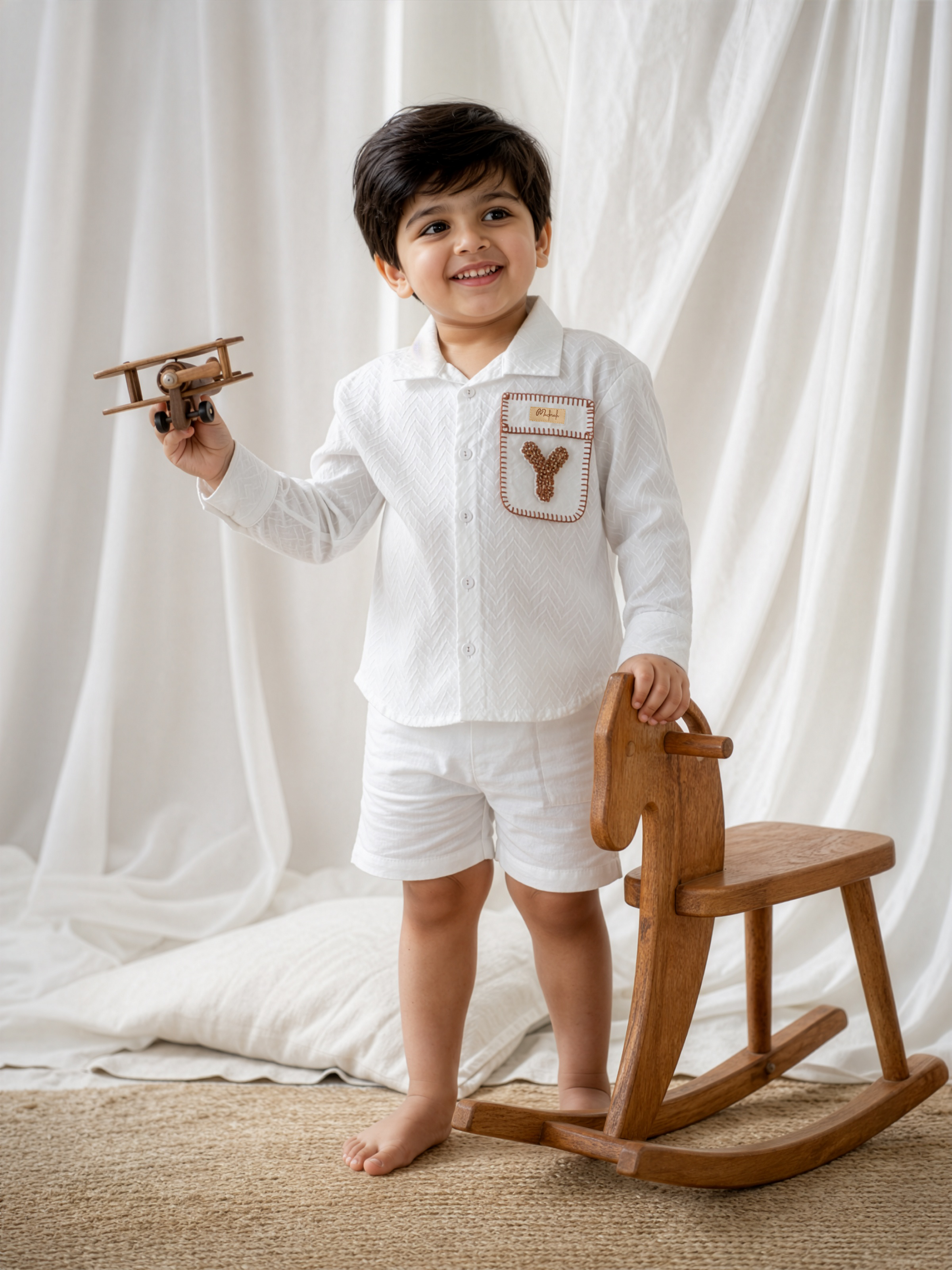 White Patch Pocket Hand-Embroidered Shirt