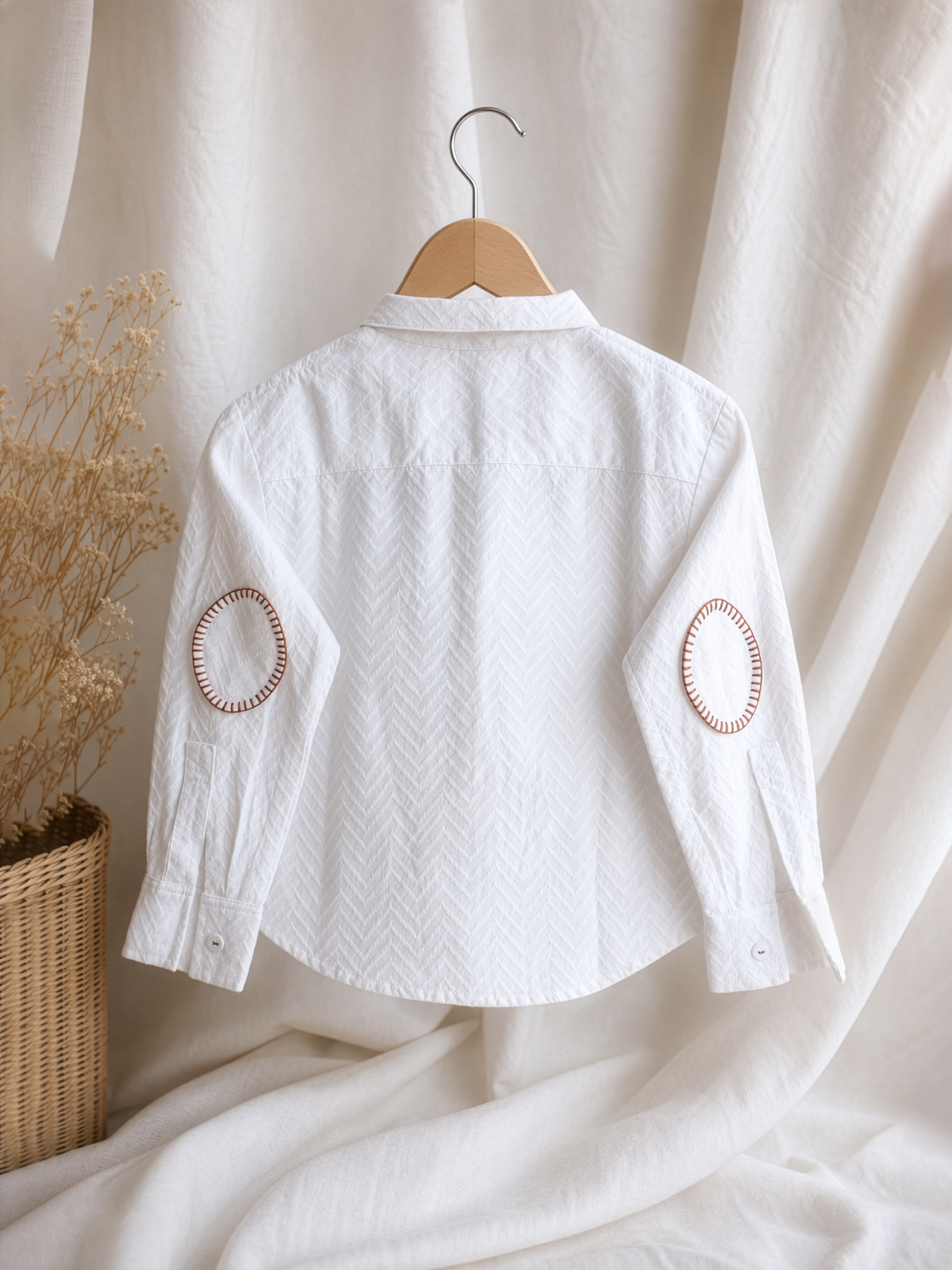 White Patch Pocket Hand-Embroidered Shirt