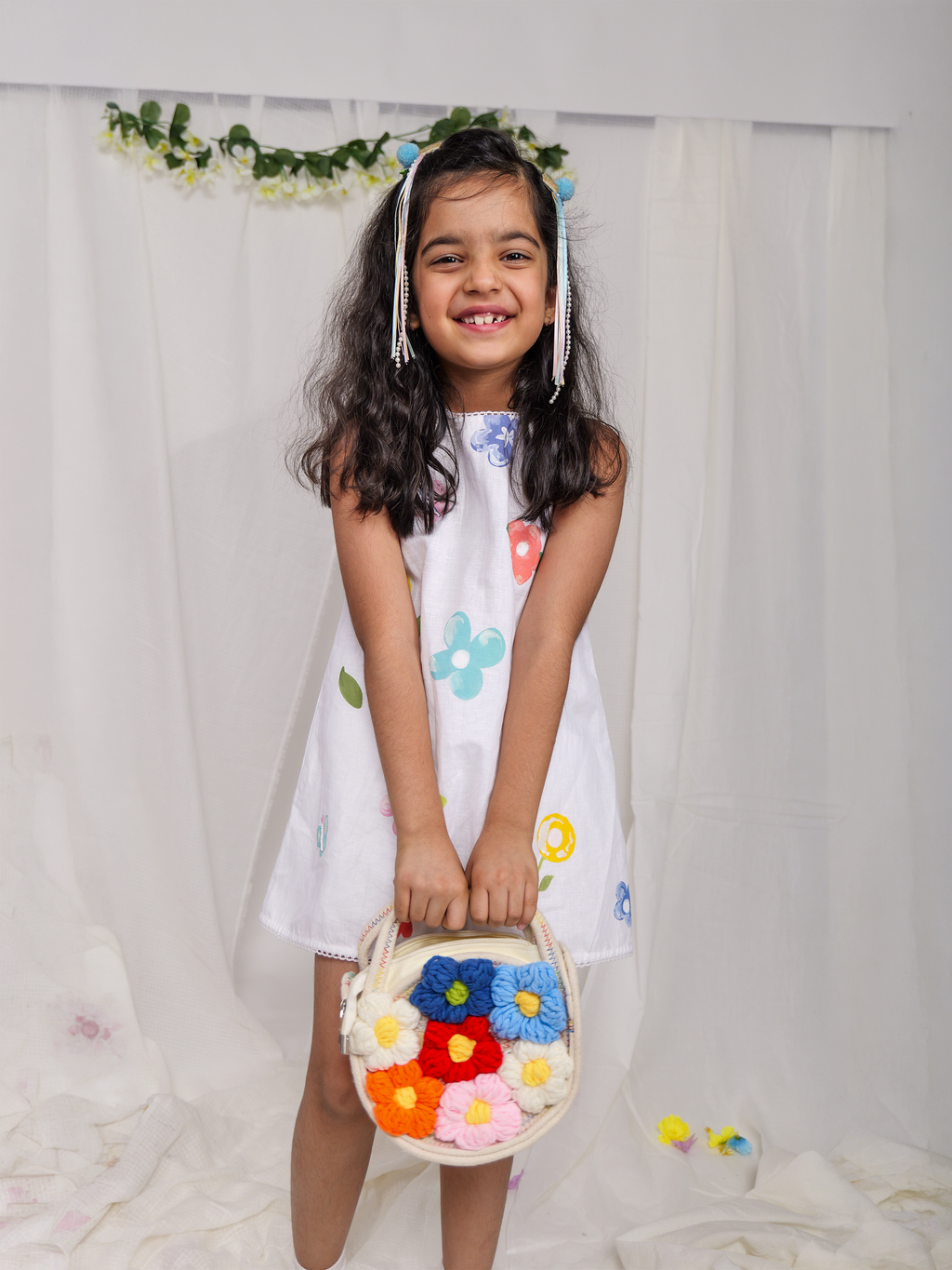 White Spring Linen A-Line Dress With Back Elastic