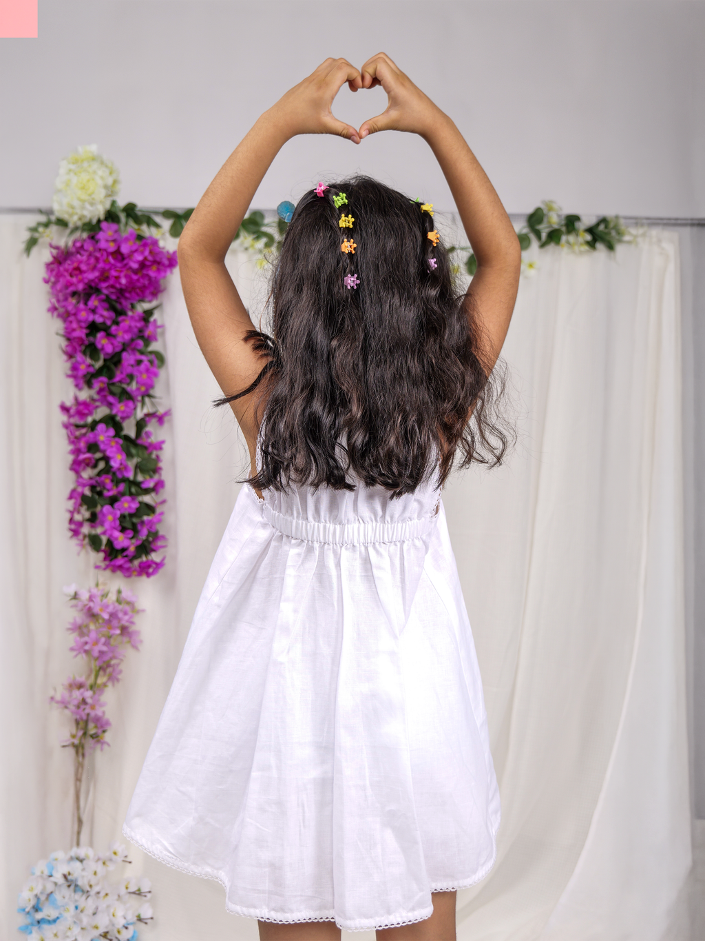 White Spring Linen A-Line Dress With Back Elastic
