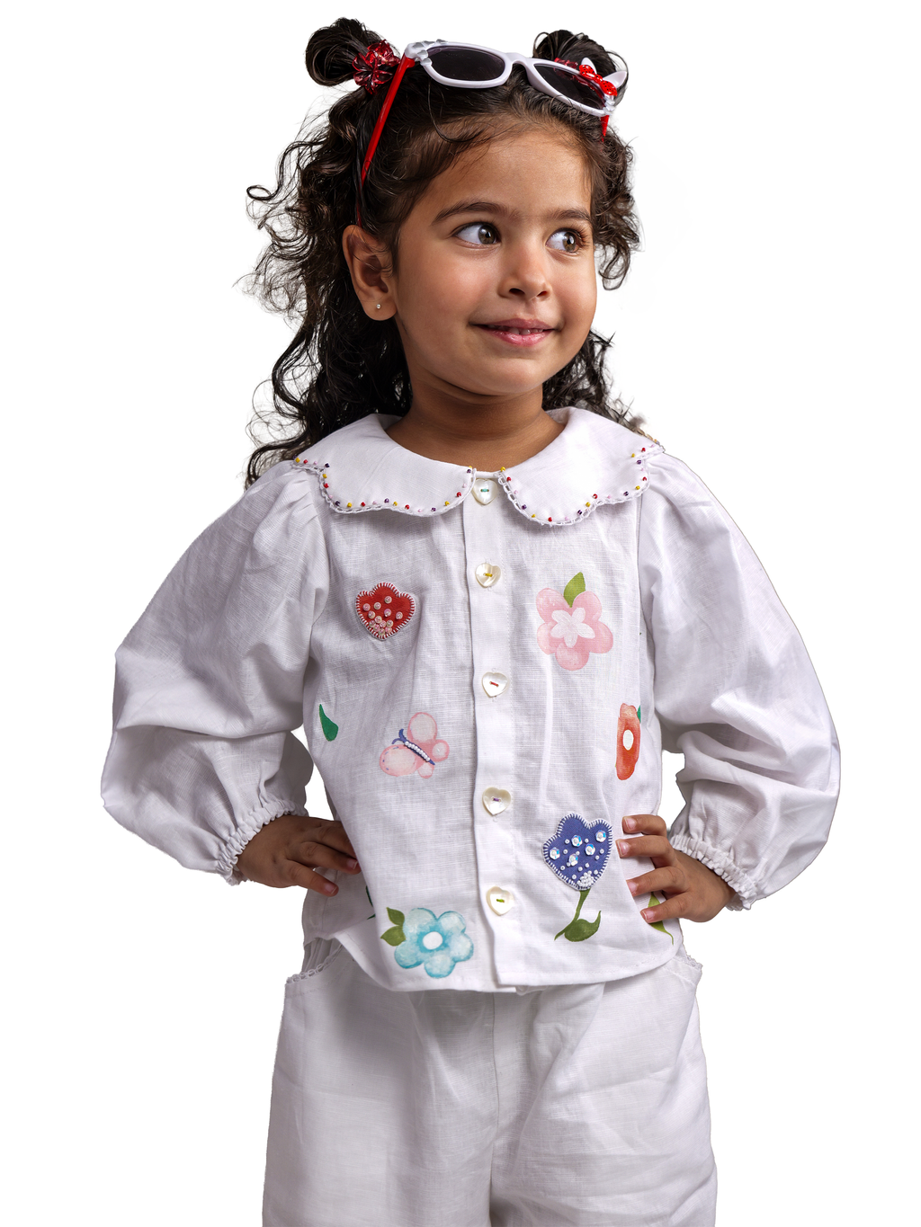 White Spring Linen Floral Collar with Pants