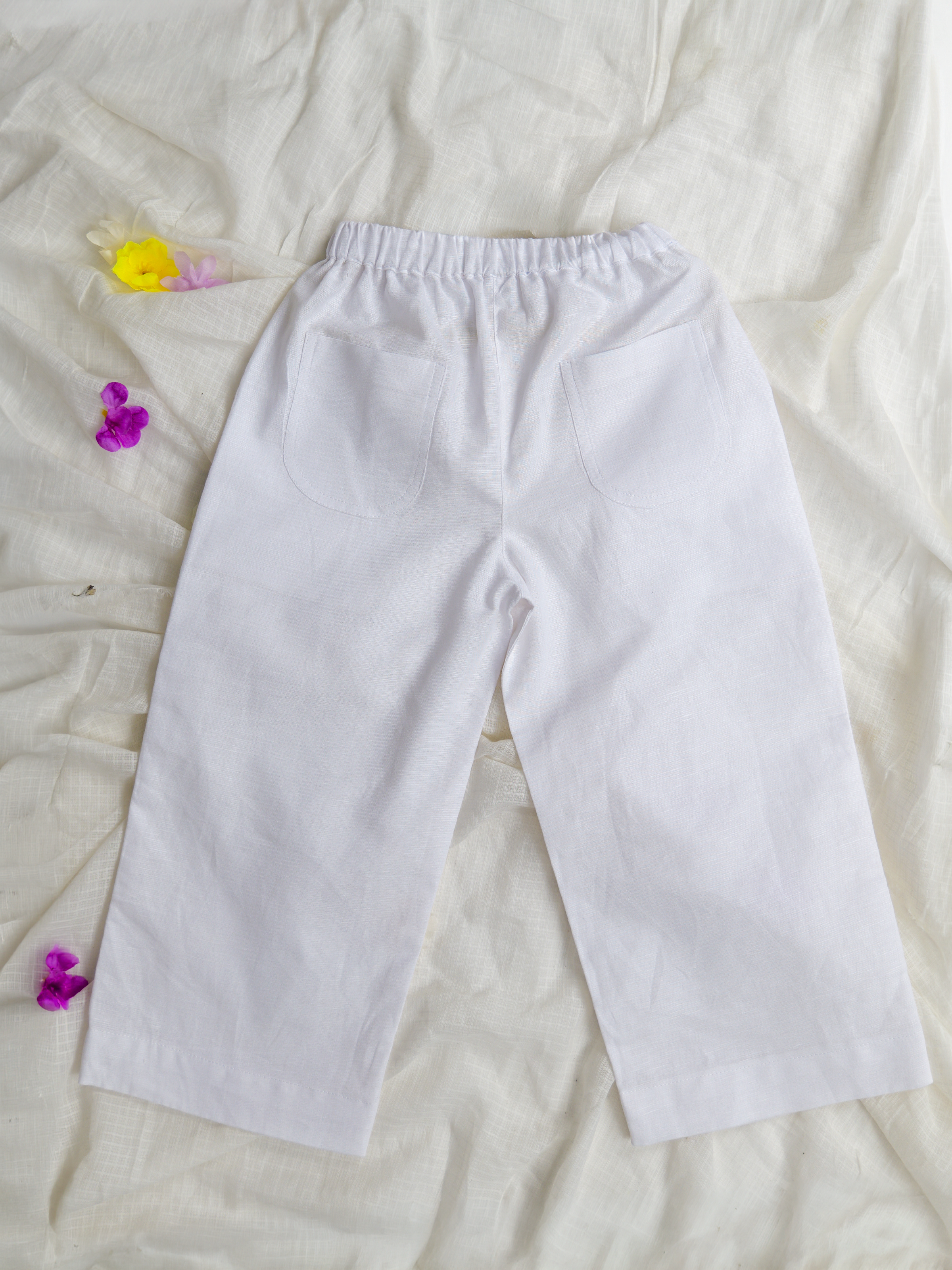 White Spring Linen Frill Pants