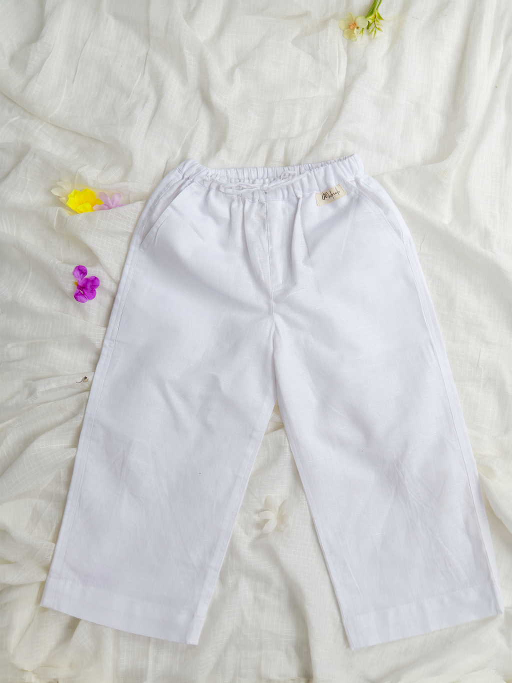 White Spring Linen Frill Pants