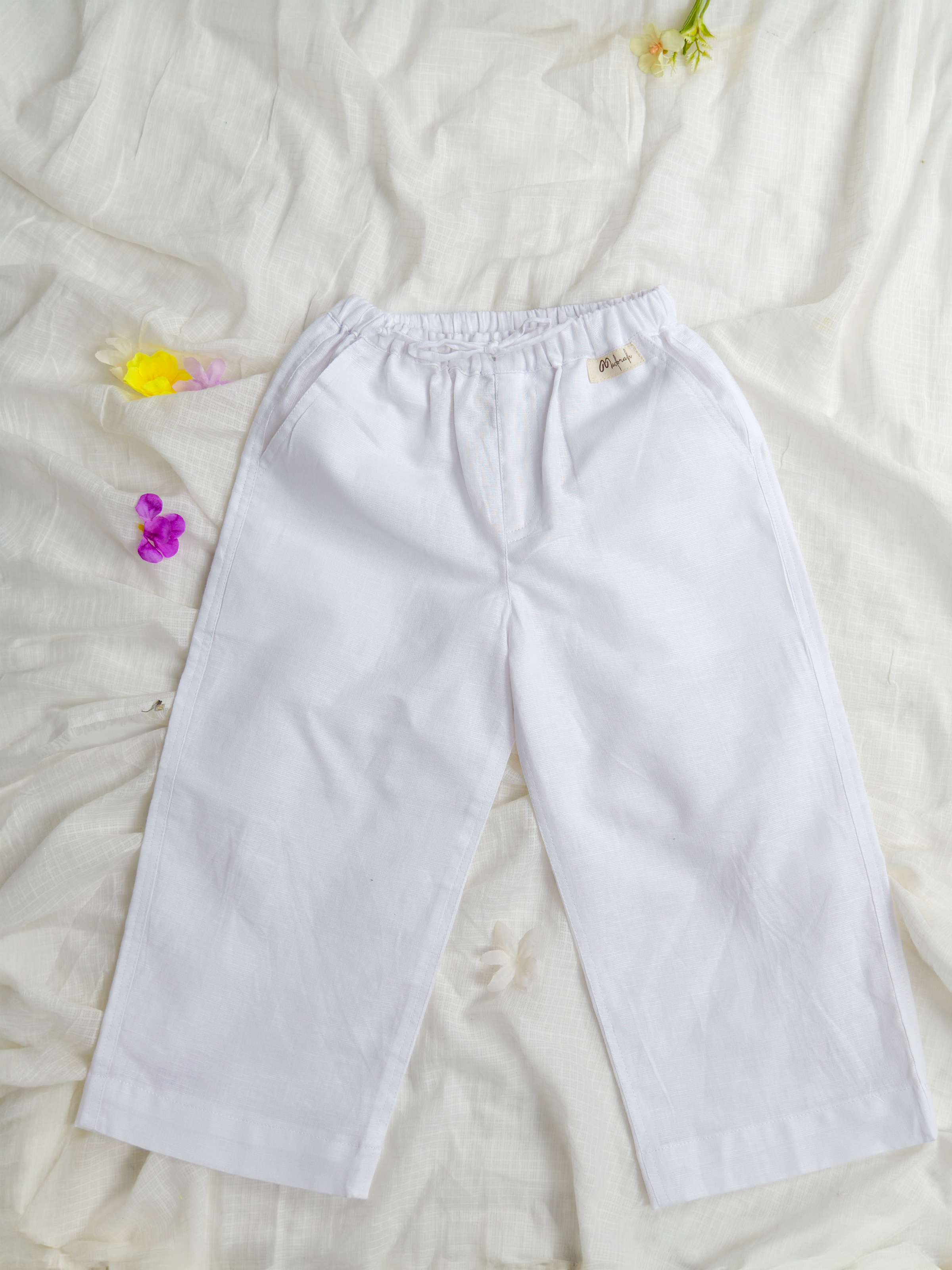 White Spring Linen Frill Pants