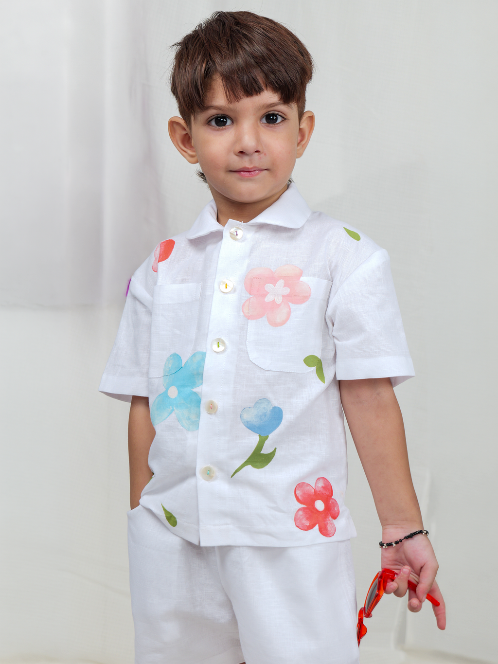 White Spring Linen Half Sleeve Shirt