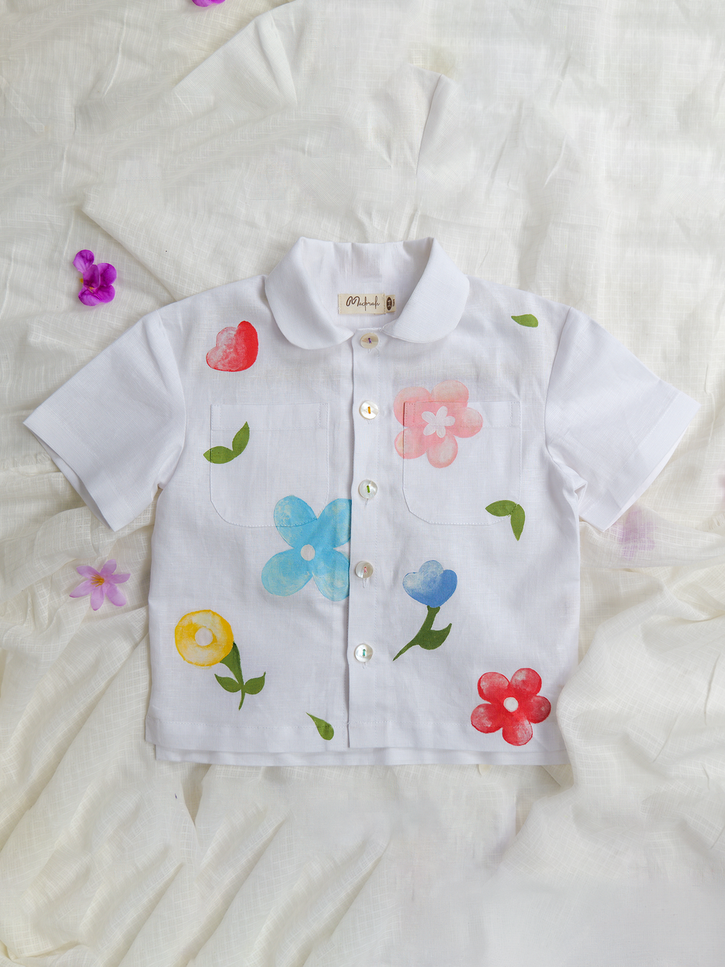 White Spring Linen Half Sleeve Shirt