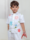 White Spring Linen Half Sleeve Shirt with Shorts