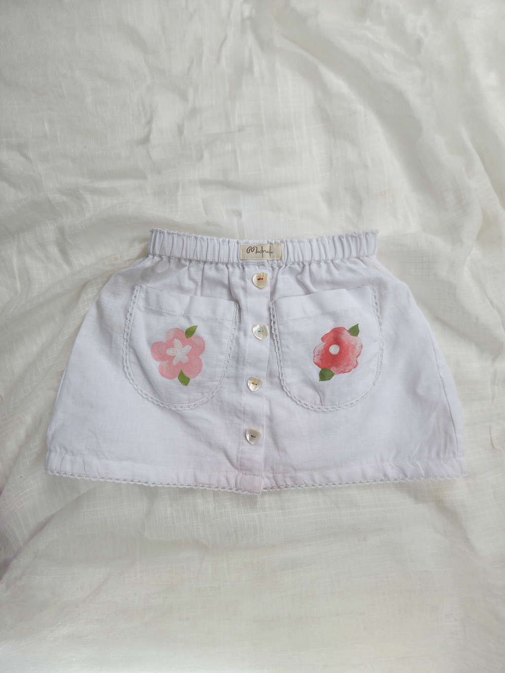 White Spring Linen Peplum Top with Mini Skirt
