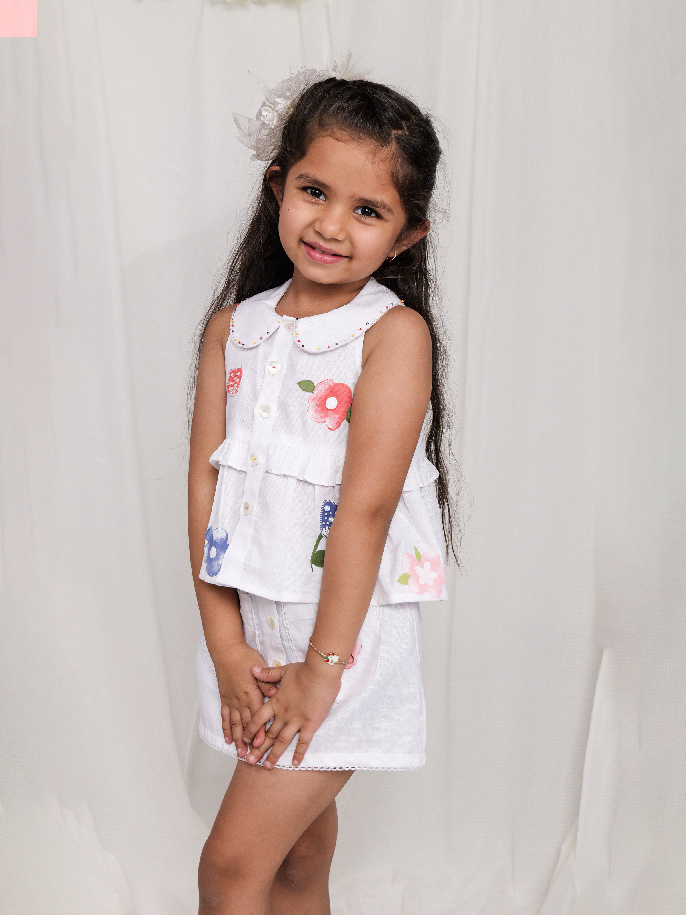White Spring Linen Peplum Top with Mini Skirt