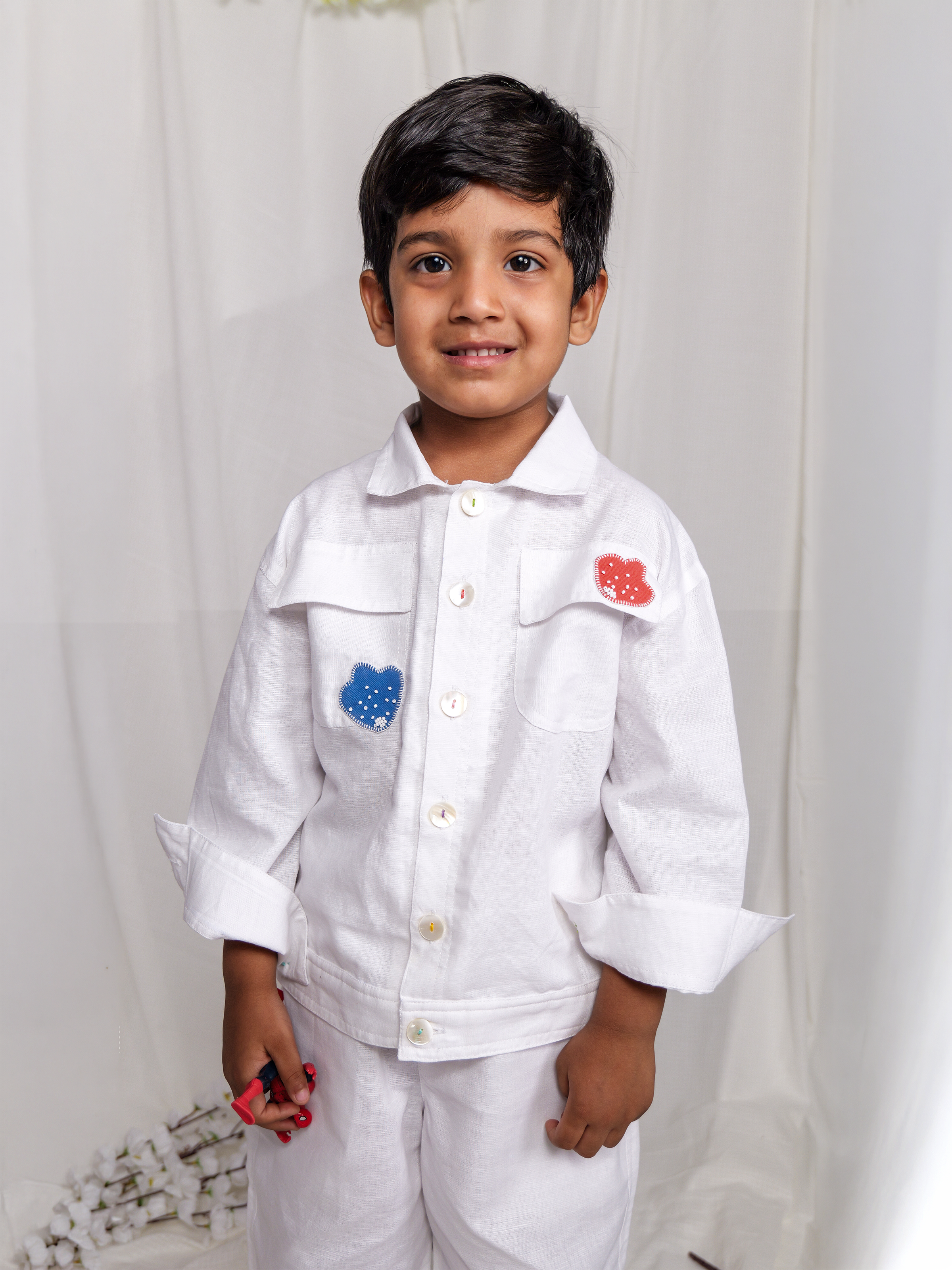 White Spring Linen Unisex Jacket with Pants