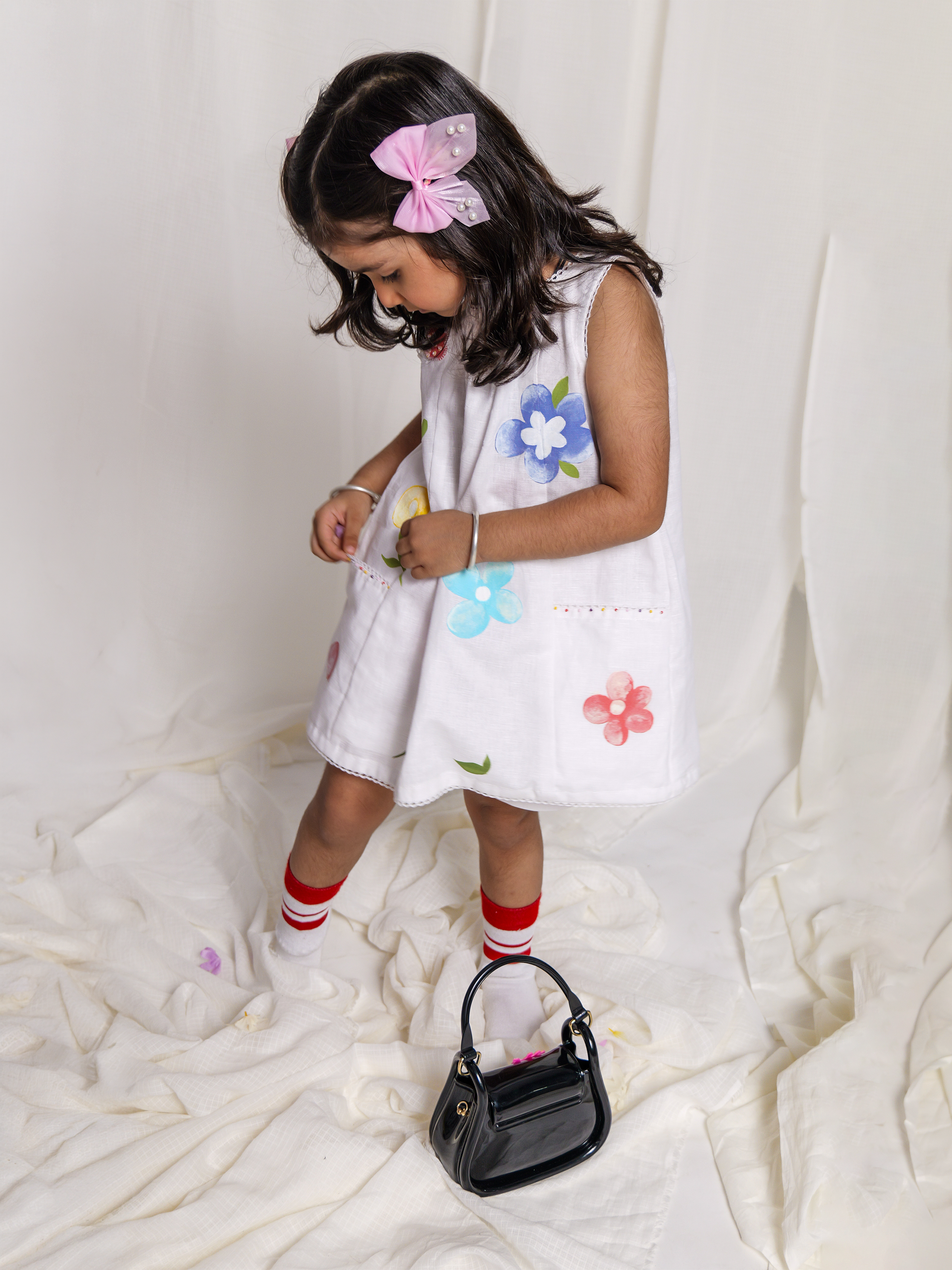 White spring linen A-Line Dress With Pockets