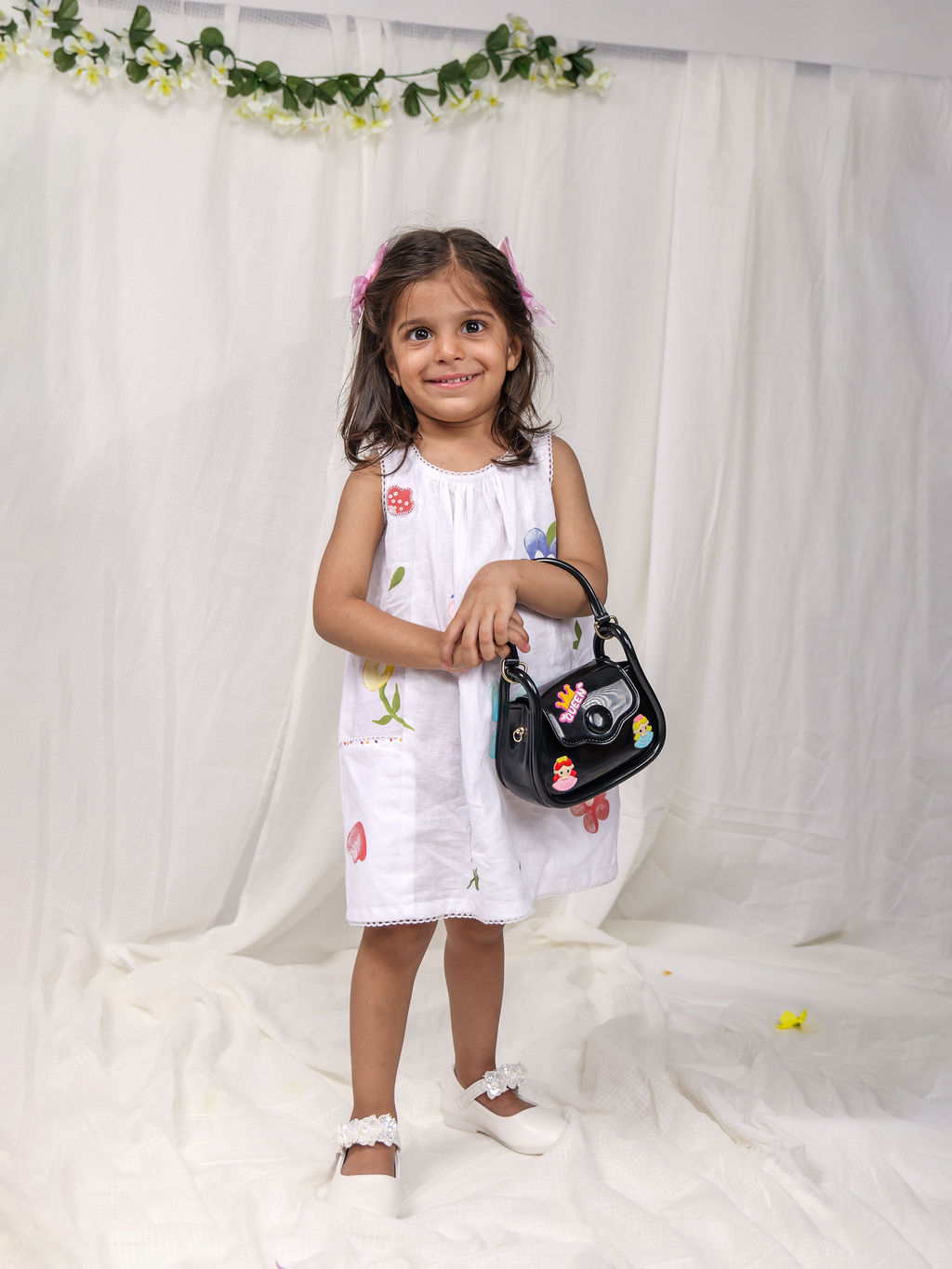 White spring linen A-Line Dress With Pockets