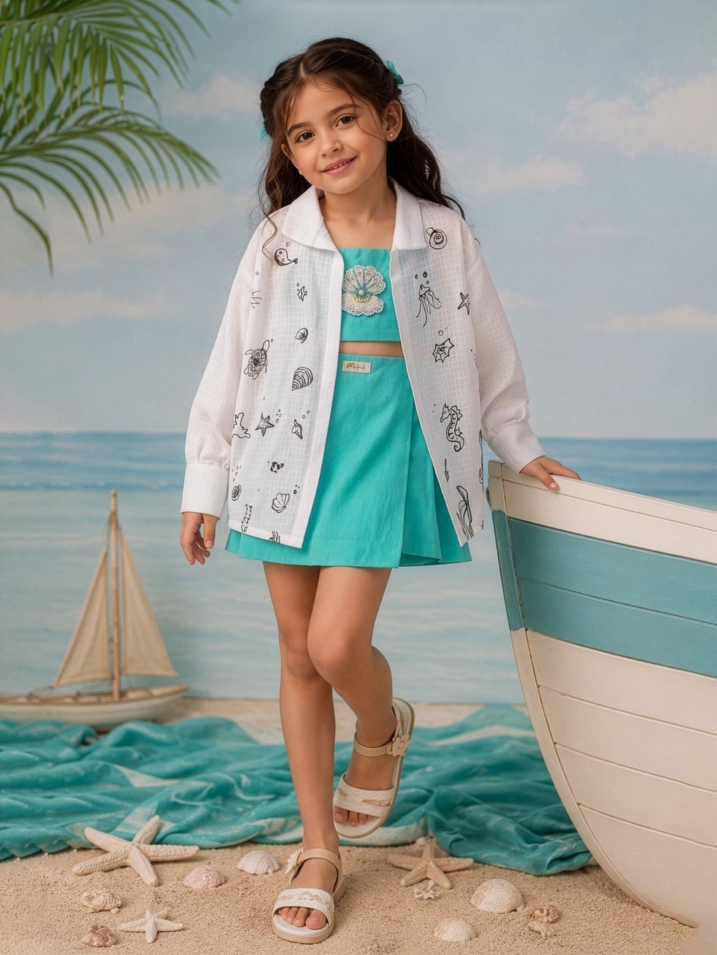 Aqua green skorts with tube top & skirt
