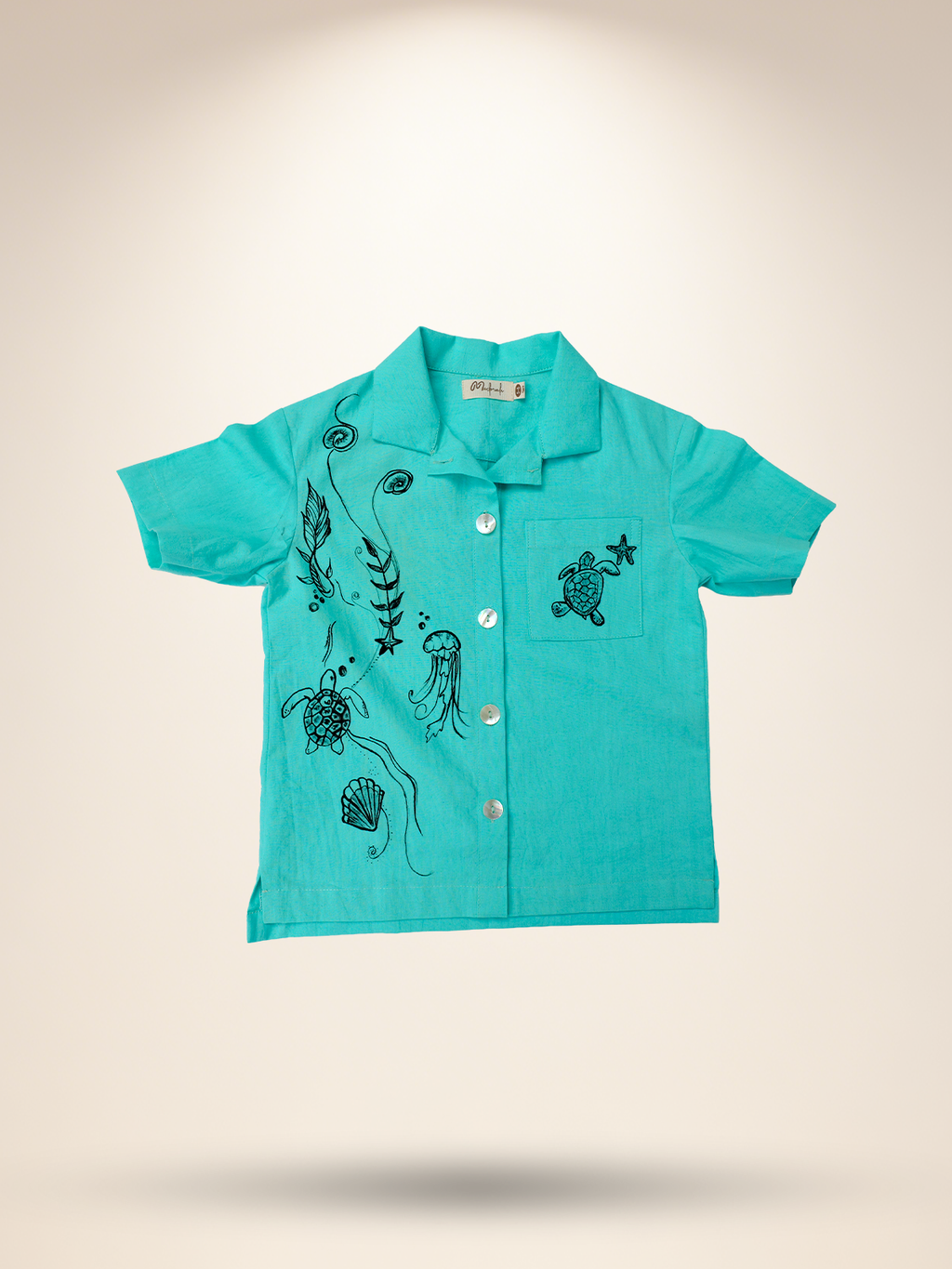 Aqua green shirt with white shorts