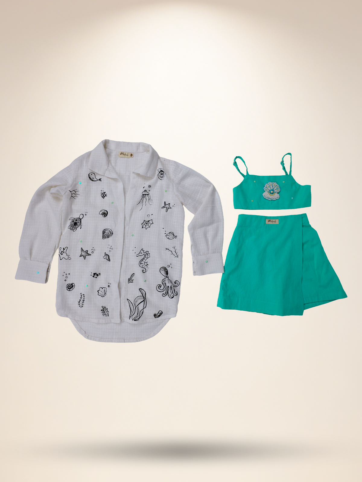 Aqua green skort with tube top & skirt