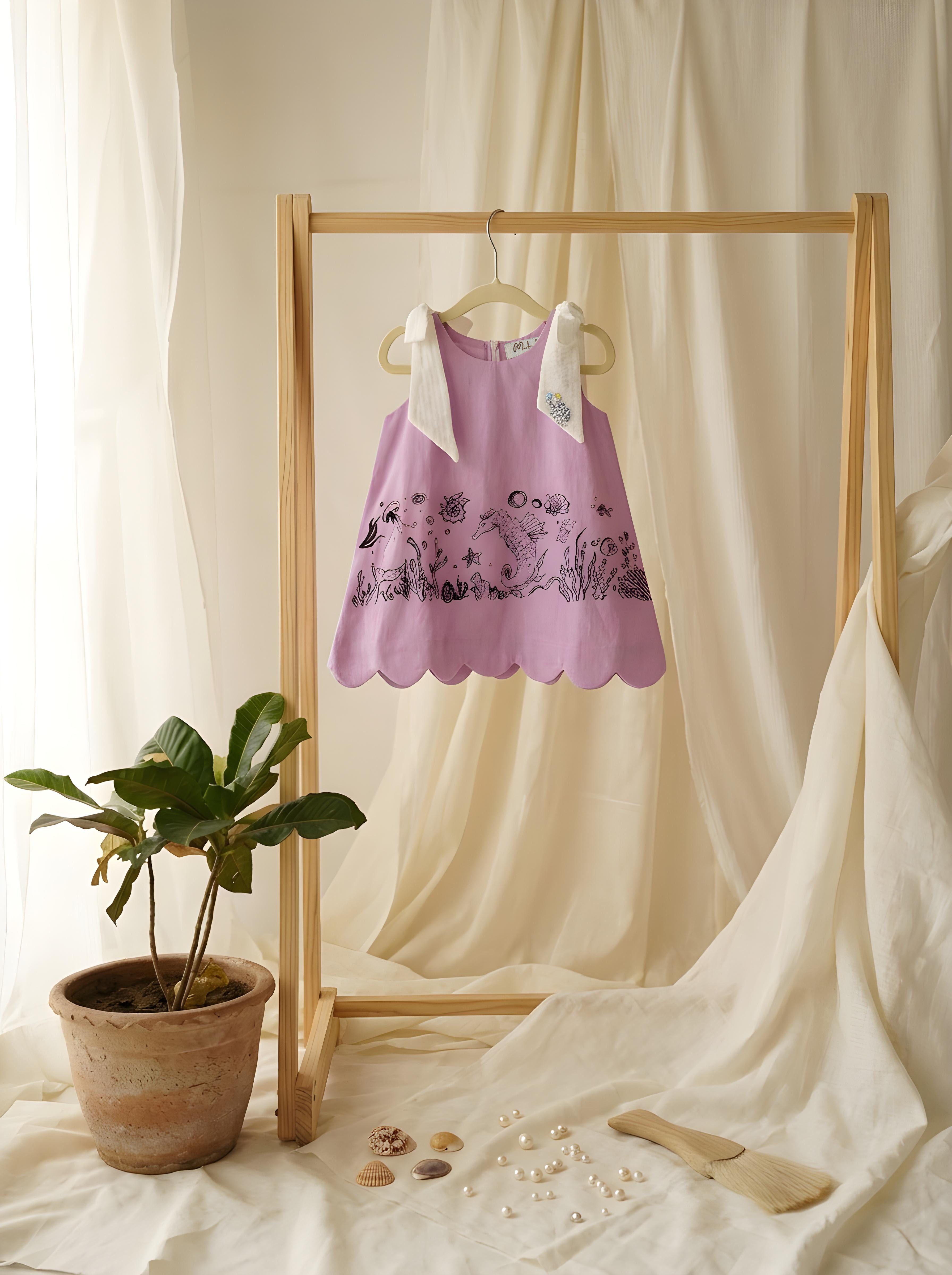 Lavender A line scalloped dress with bows
