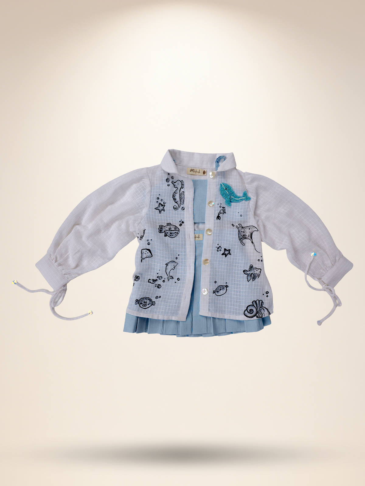 Baby blue pleated skirt with tube top & shirt