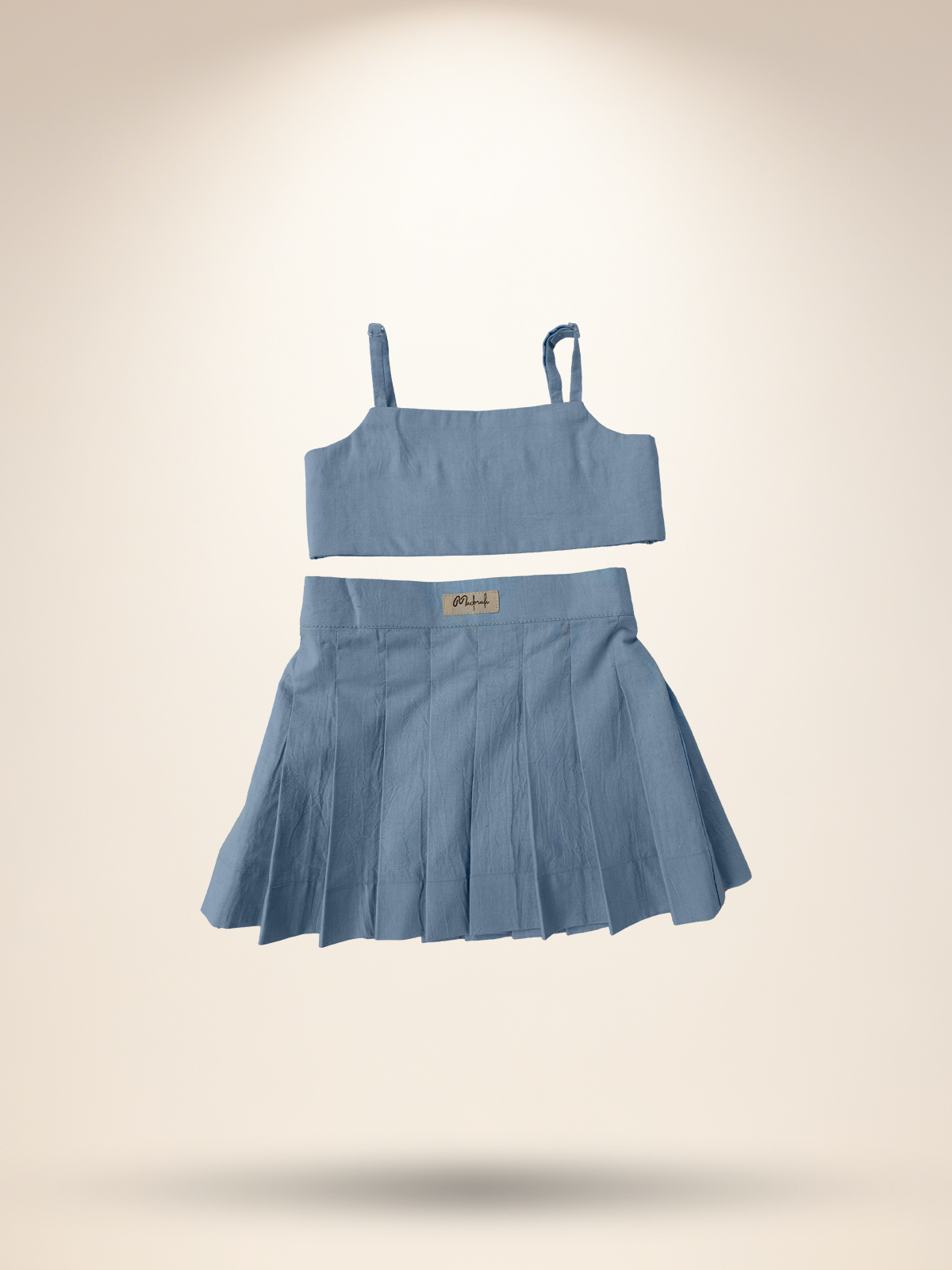 Baby blue pleated skirt with tube top & shirt