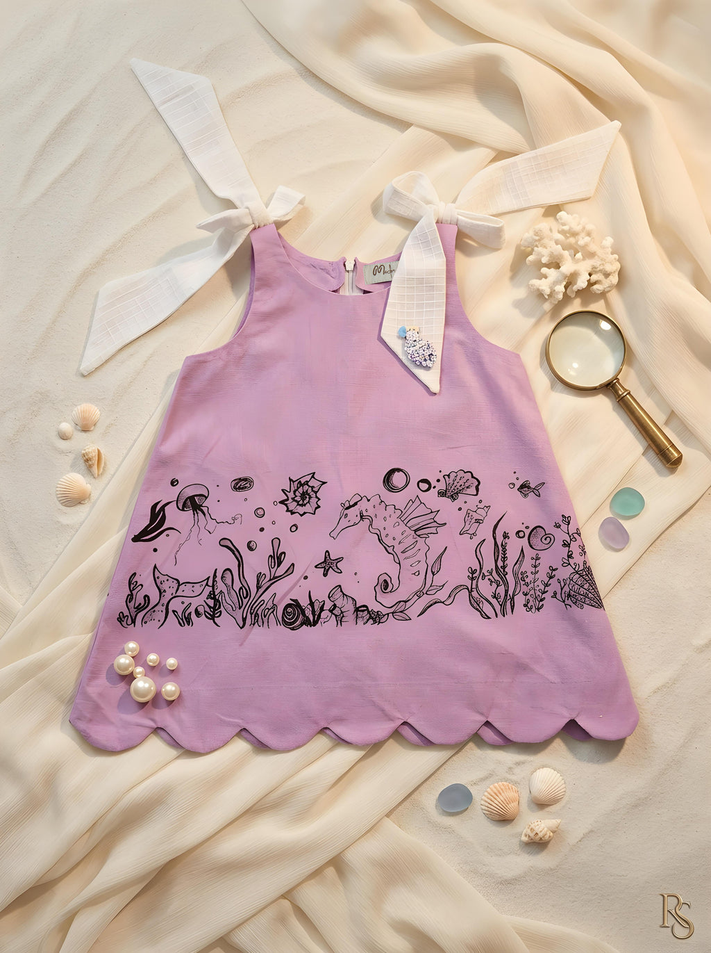 Lavender A line scalloped dress with bows