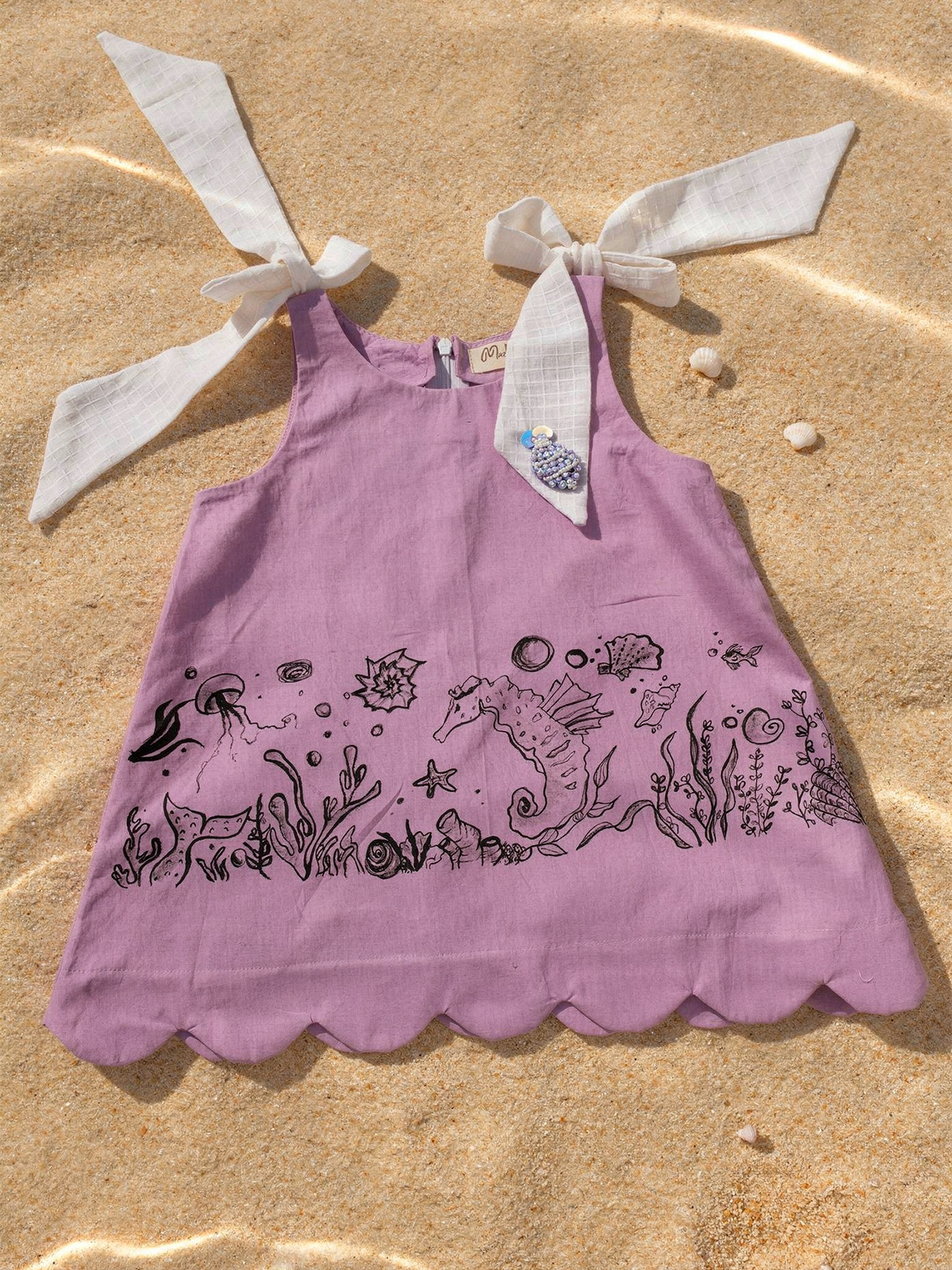 Lavender A line scalloped dress with bows