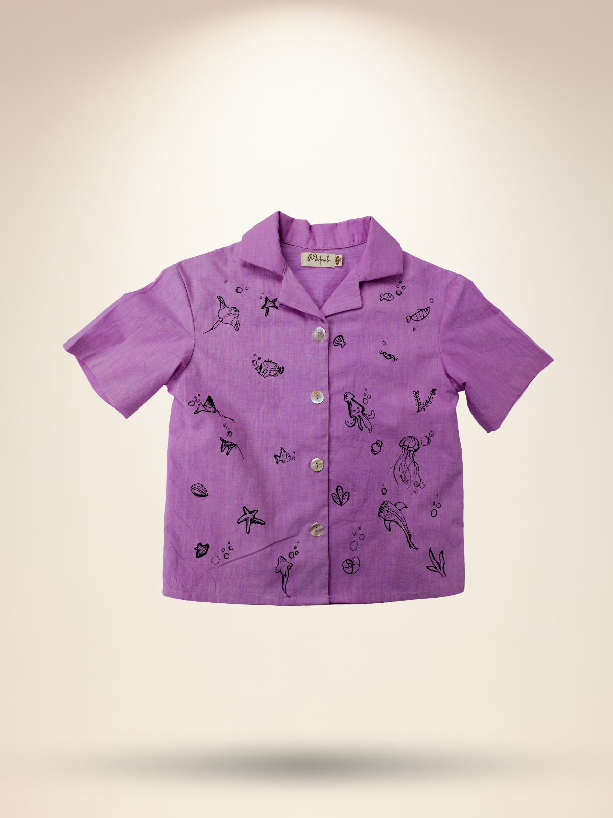 Lavender shirt with white shorts