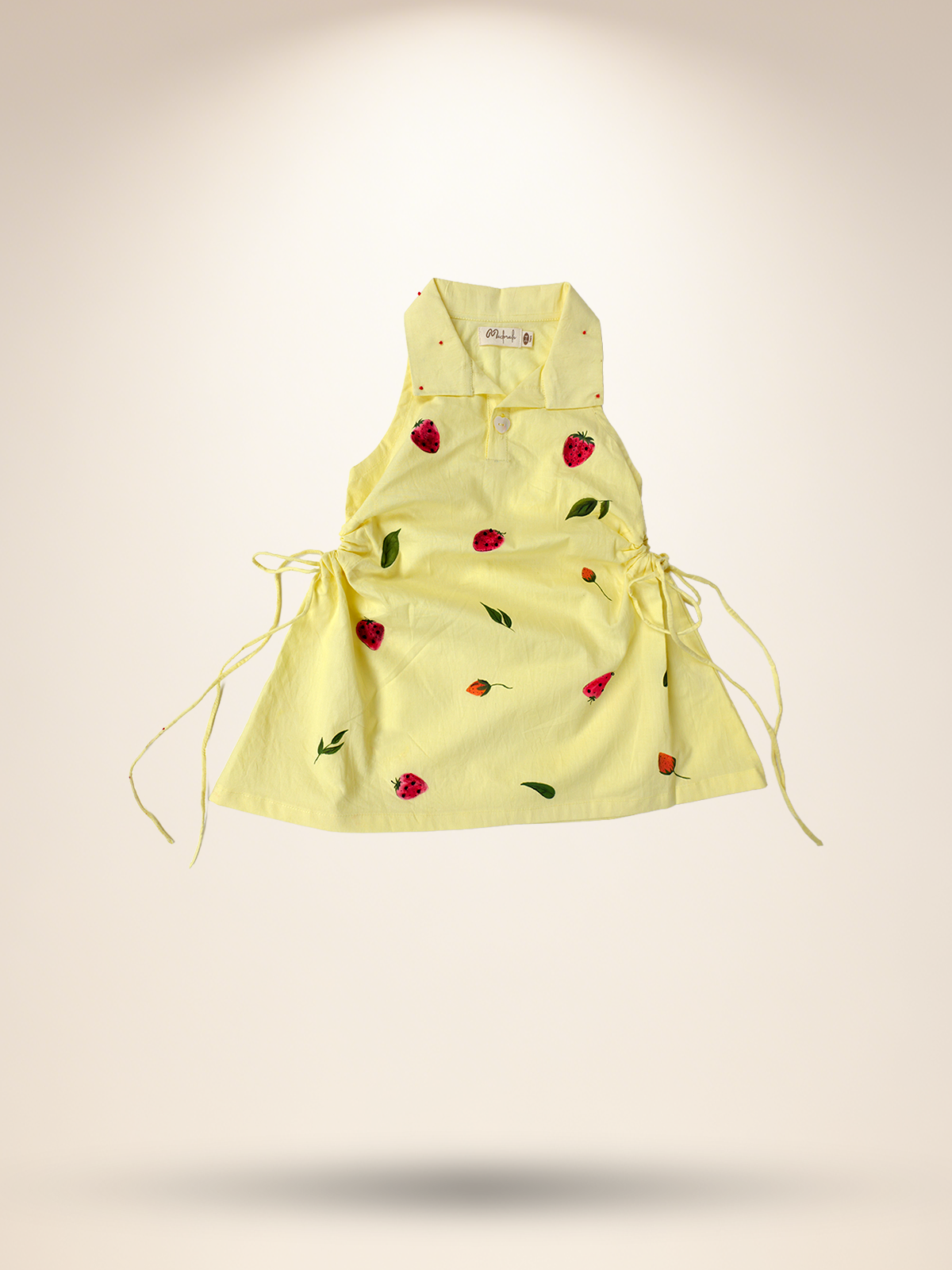 Lemon yellow strawberry A-line dress
