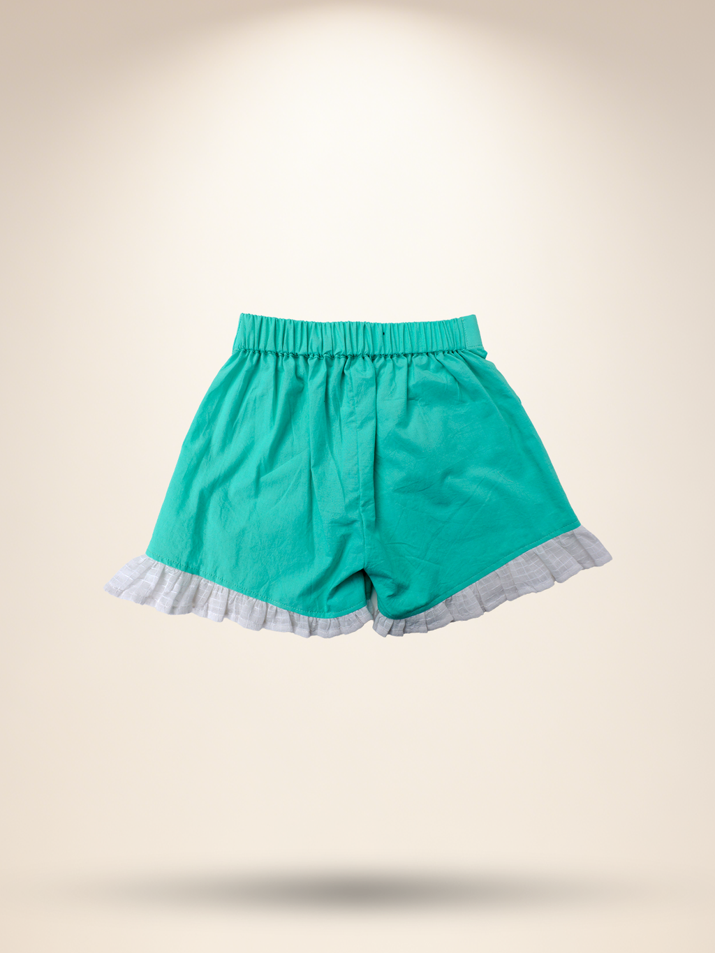 White umbrella top with aqua green shorts
