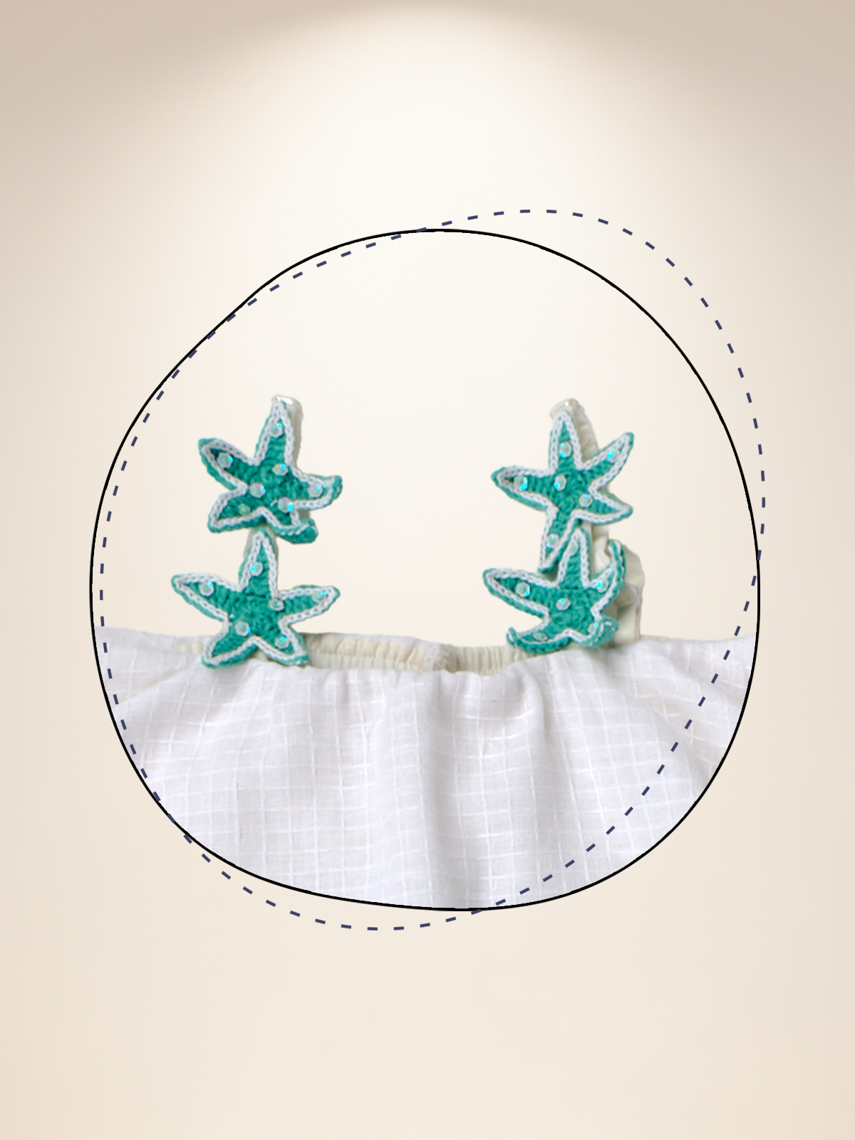 White umbrella top with aqua green shorts