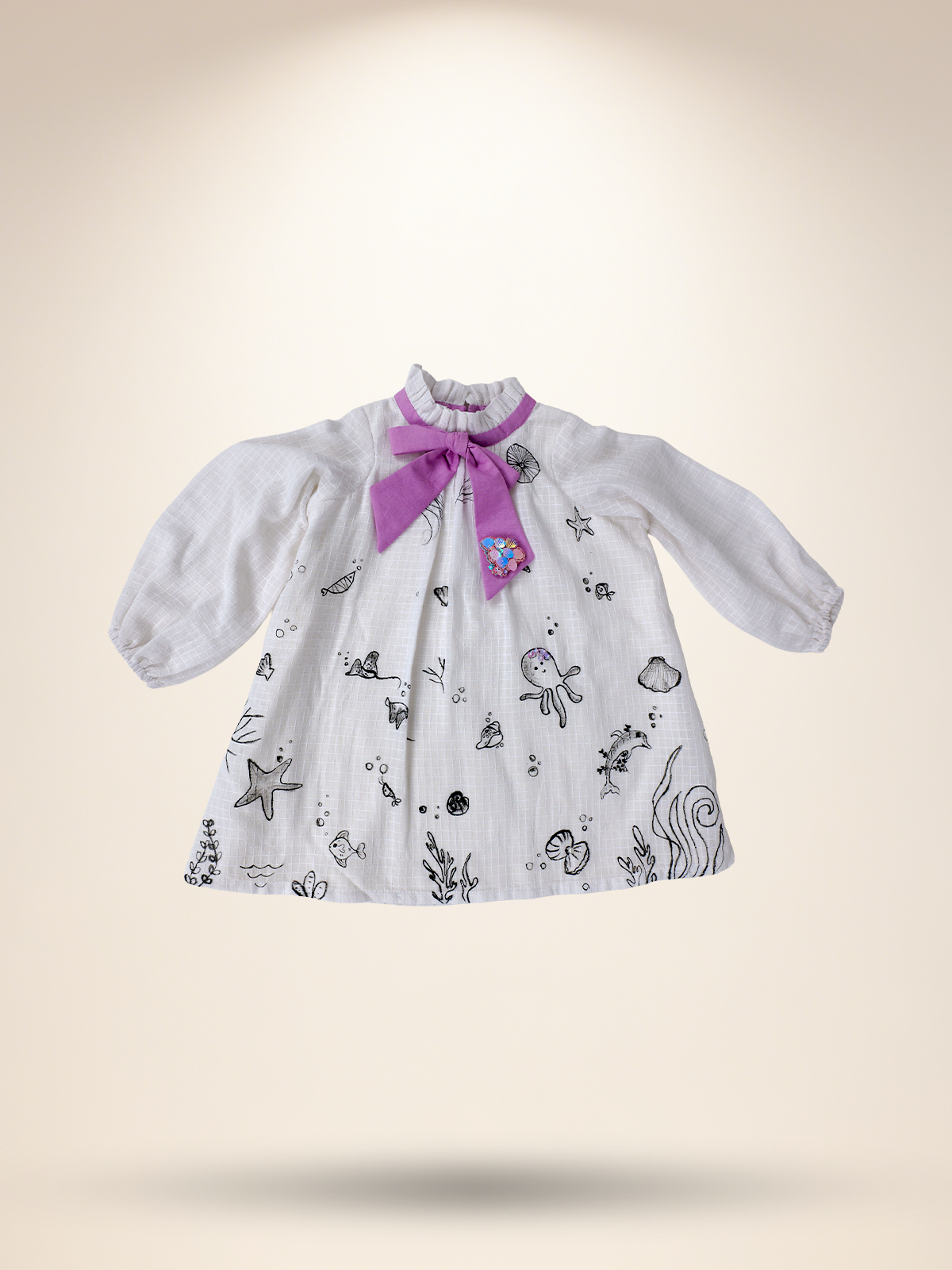 White A line dress with frill collar