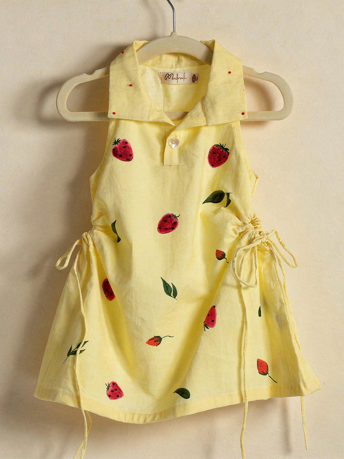 Lemon yellow strawberry A-line dress