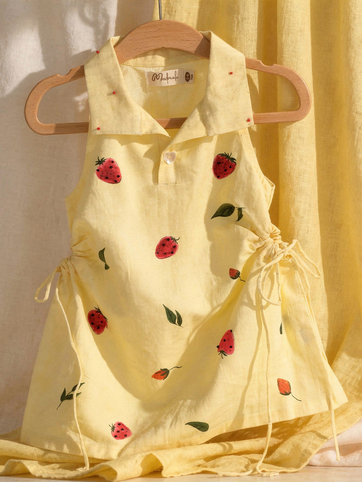 Lemon yellow strawberry A-line dress