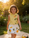 Yellow shirt top with A line skirt white